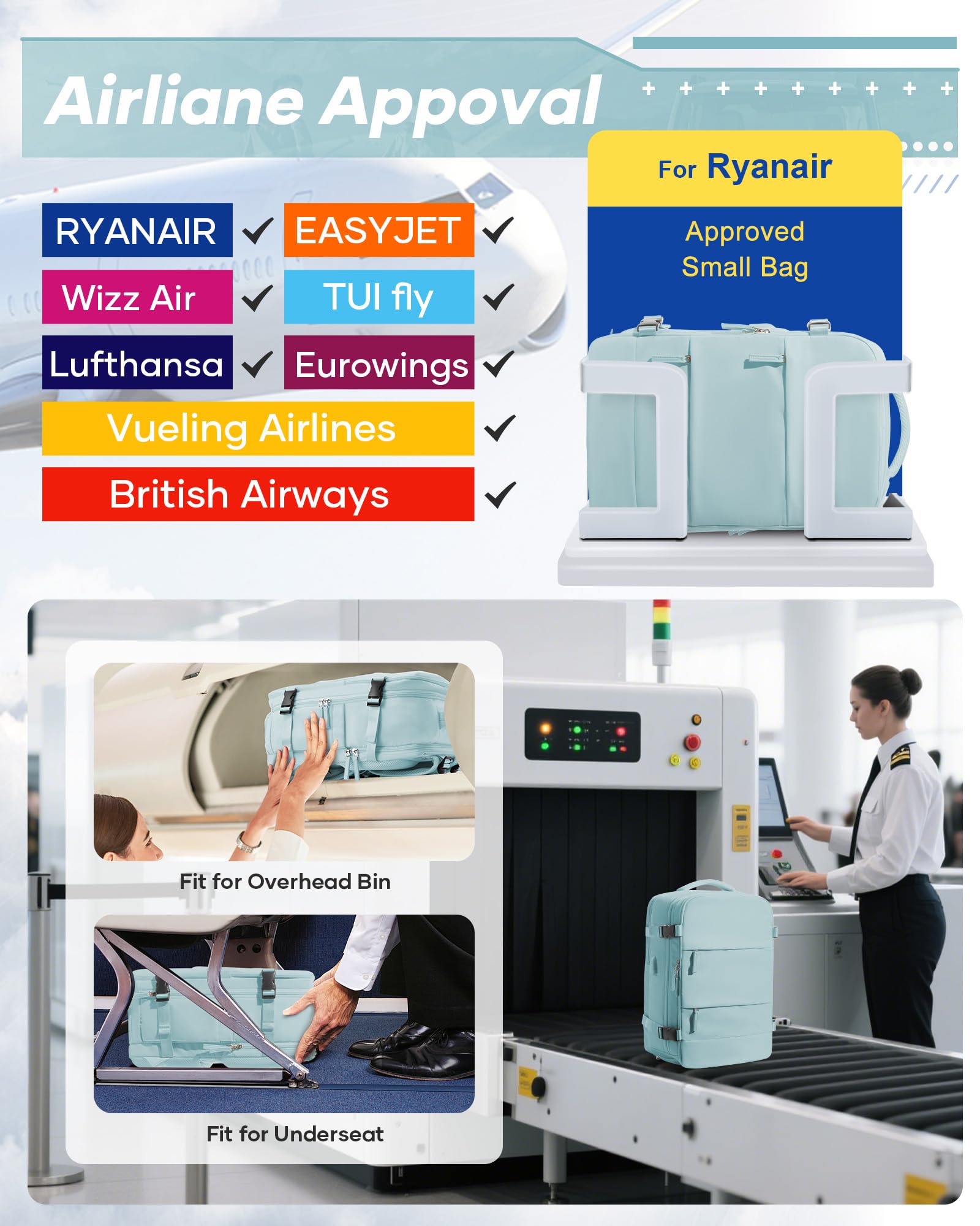 SZLX Zaino Ryanair 40x30x20 Sottovuoto Zaino da Viaggio 40x30x20 Wizzair Donna da escursionismo sportivo impermeabile Zaino Casual Laptop da 14 Pollici con porta di ricarica USB Scomparto per Scarpe