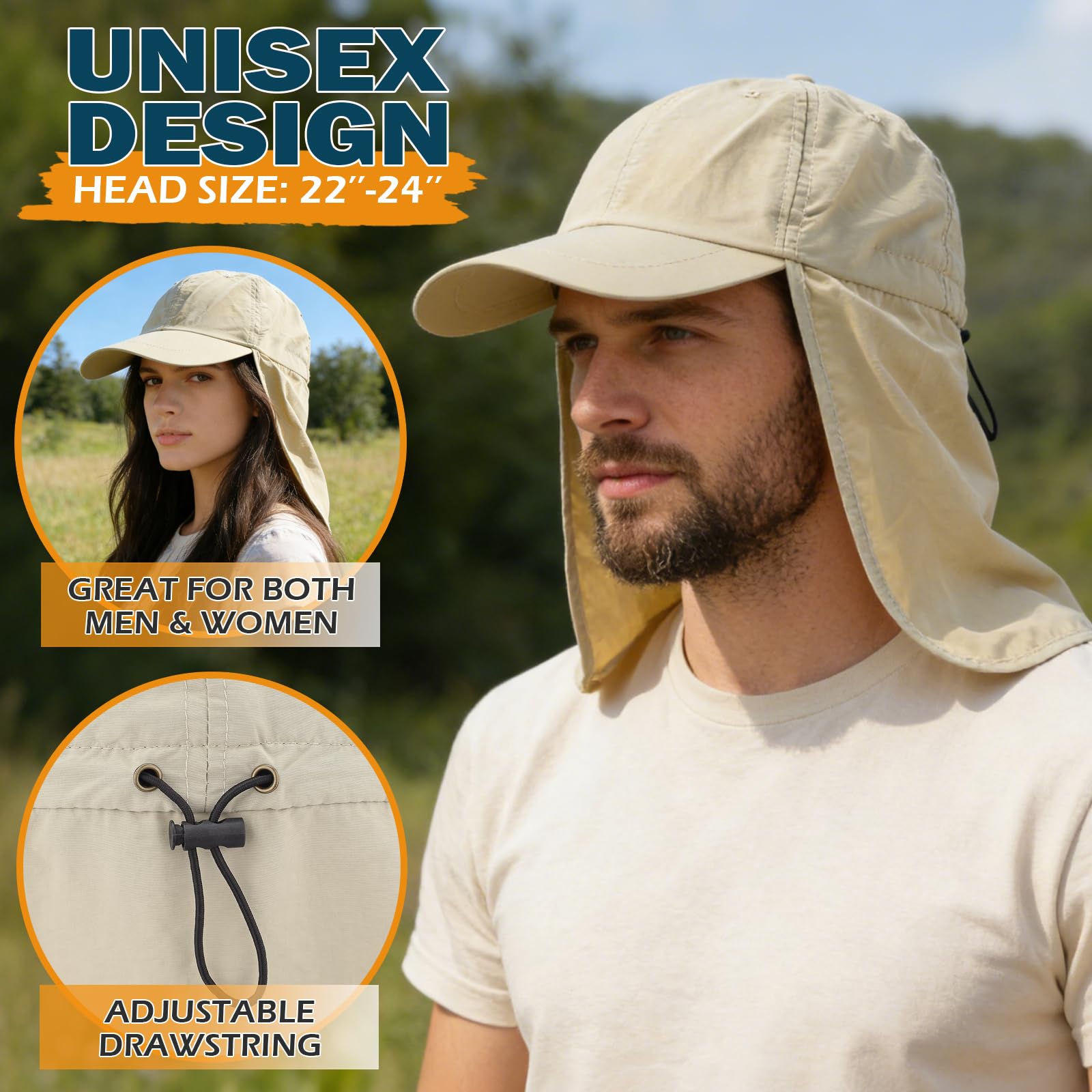 EINSKEY Czapka przeciwsłoneczna UPF 50+, wodoodporna, pakowalna, uniseks z klapką na szyję, na plażę, golf, wędrówki, wędkowanie, bieganie, uniwersalny rozmiar