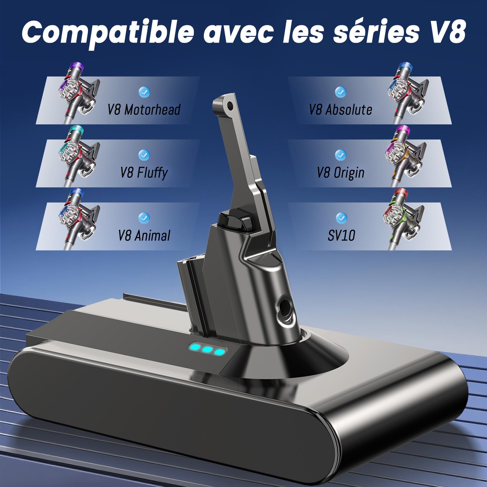 Batterie de Remplacement Compatible avec Dyson V8 Animal, Absolute, Fluffy, Ecovoltix Batterie pour SV10 Aspirateur avec 2 Filtres