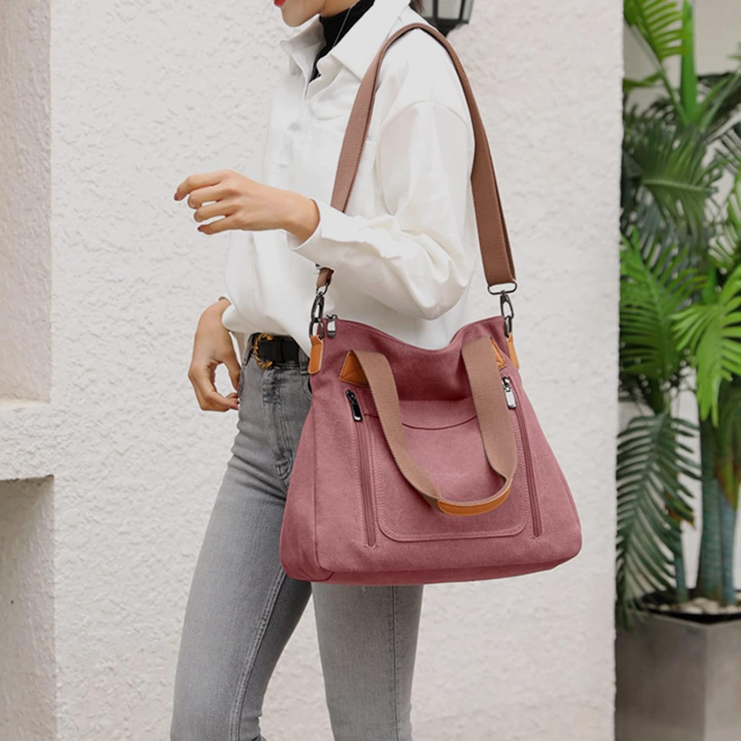 Sunshinejing Women's Canvas Tote Bag Work Shoulder Crossbody Bags Vintage Multi-pocket Handbags - Image 4