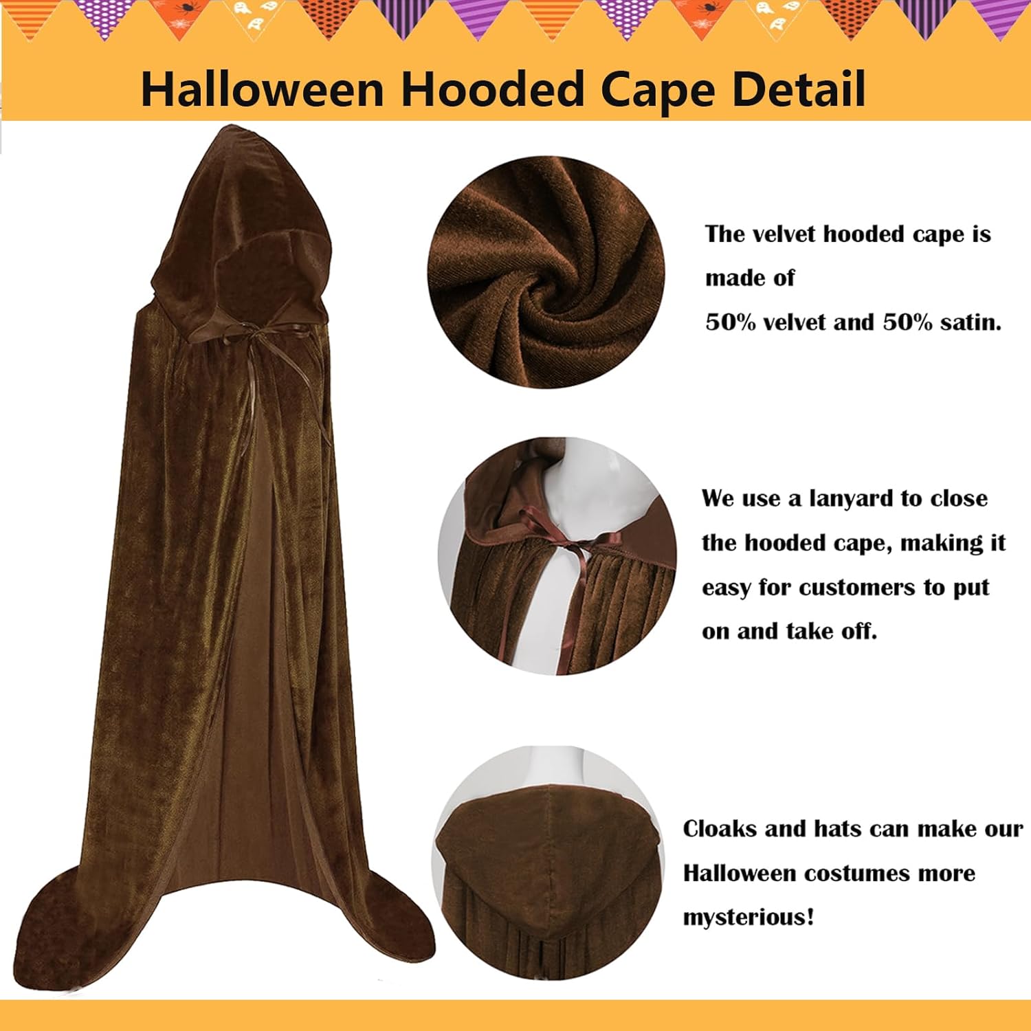 Unisex Adults Hooded Cloak Long Velvet Cape Halloween Cosplay Costumes - Image 3