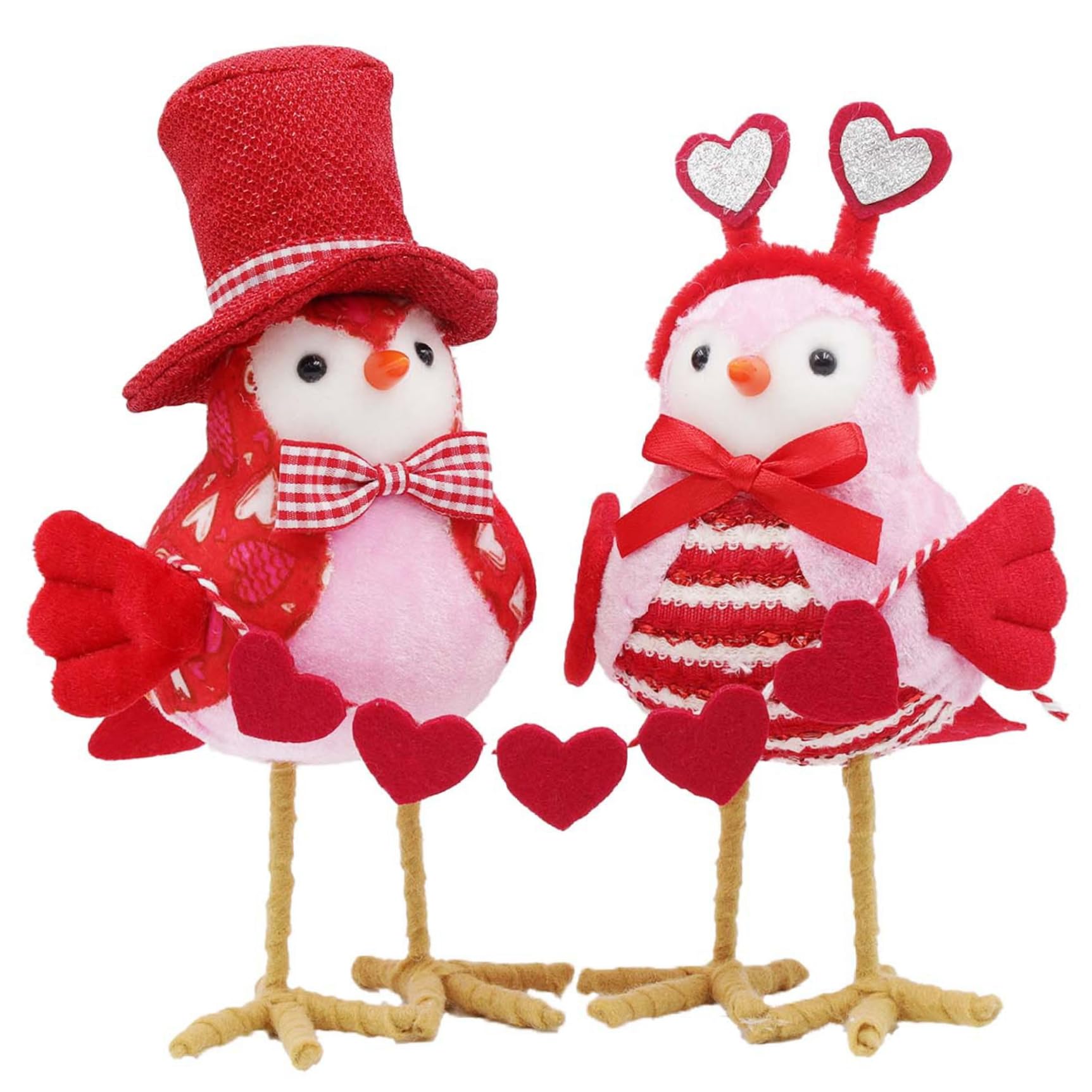 Striegro Love Birds Figurine Set, Valentine's Day Decor for Home, Shelf & Tabletop, Red Polyester Bird Ornaments with Heart Banner, Nordic Gnome Doll Decorations..