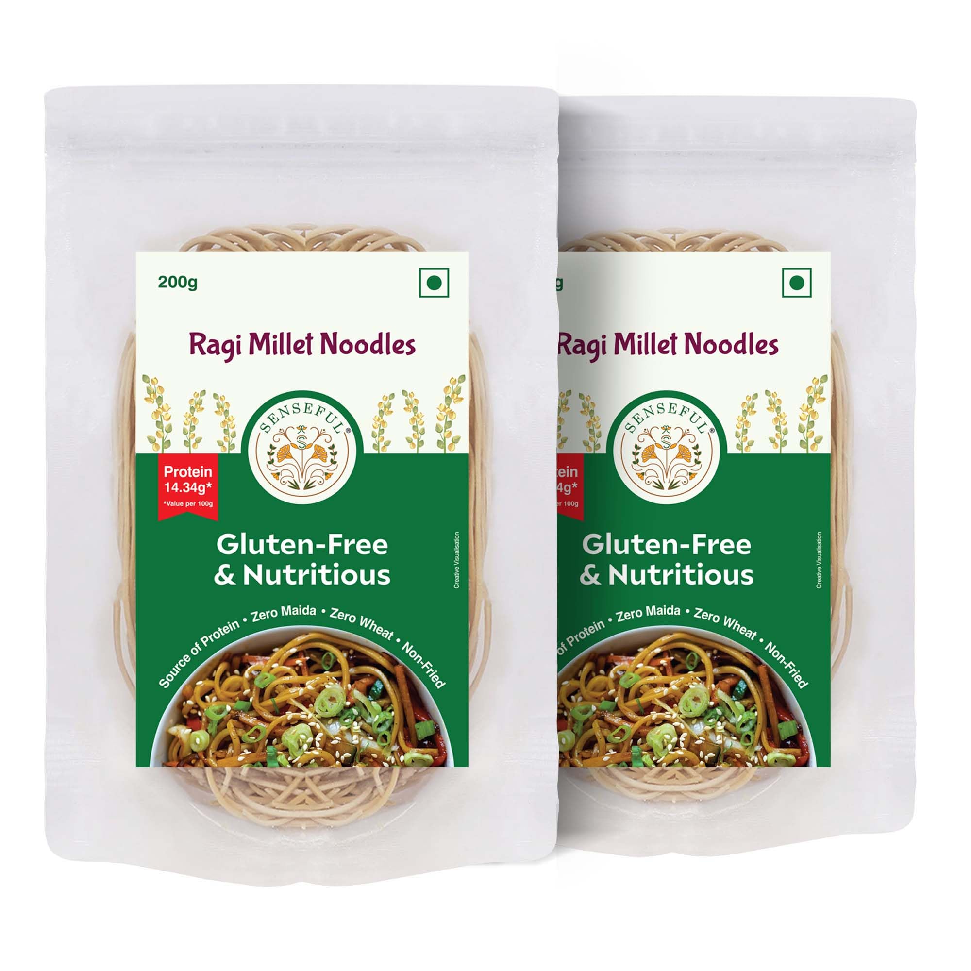 SENSEFUL Ragi (Finger) Millet Noodles Pack of 2 - Gluten-Free, High Protein, Zero Maida, Zero Wheat, Non-Fried, Cholesterol Free & Trans-Fat Free - 200 gm each (B092ML92GR) Amazon Price History, Amazon Price Tracker