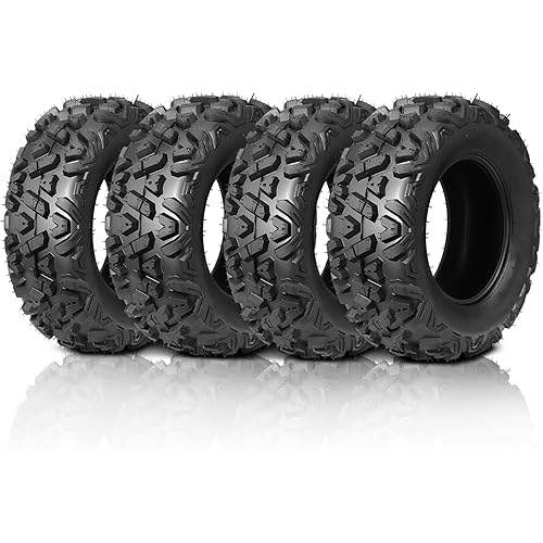 BONNLO ATV UTV Tires 25x8-12 Front& 25x10-12 Rear, Set of 4, 6PR Durable Tubeless, Enhanced Traction All-Terrain Tires for Dirt, Gravel, Grass& Trail