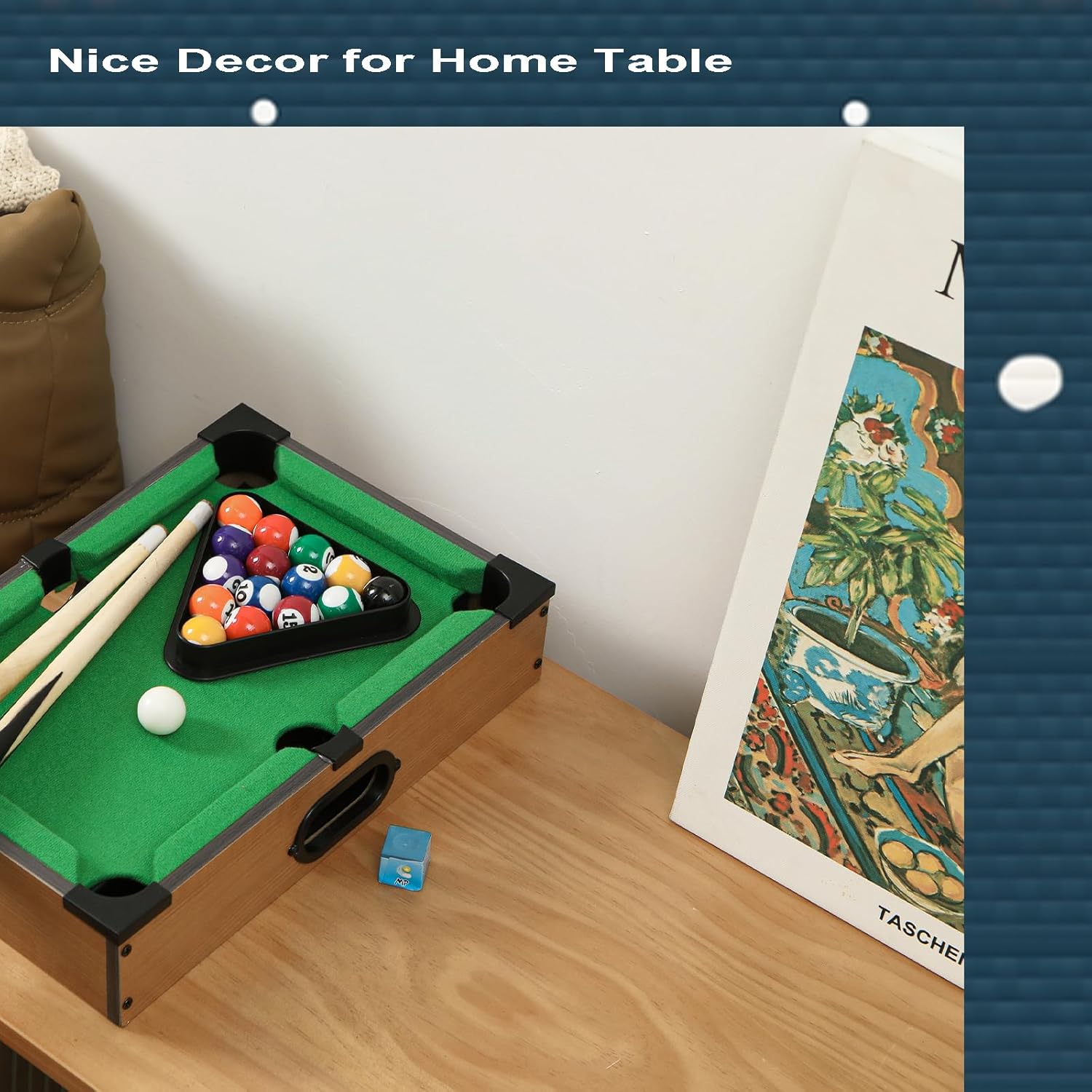 Mini Pool Table Wooden Billiards Tabletop Board Game for Family Night Party Time Gift for Cat Lovers