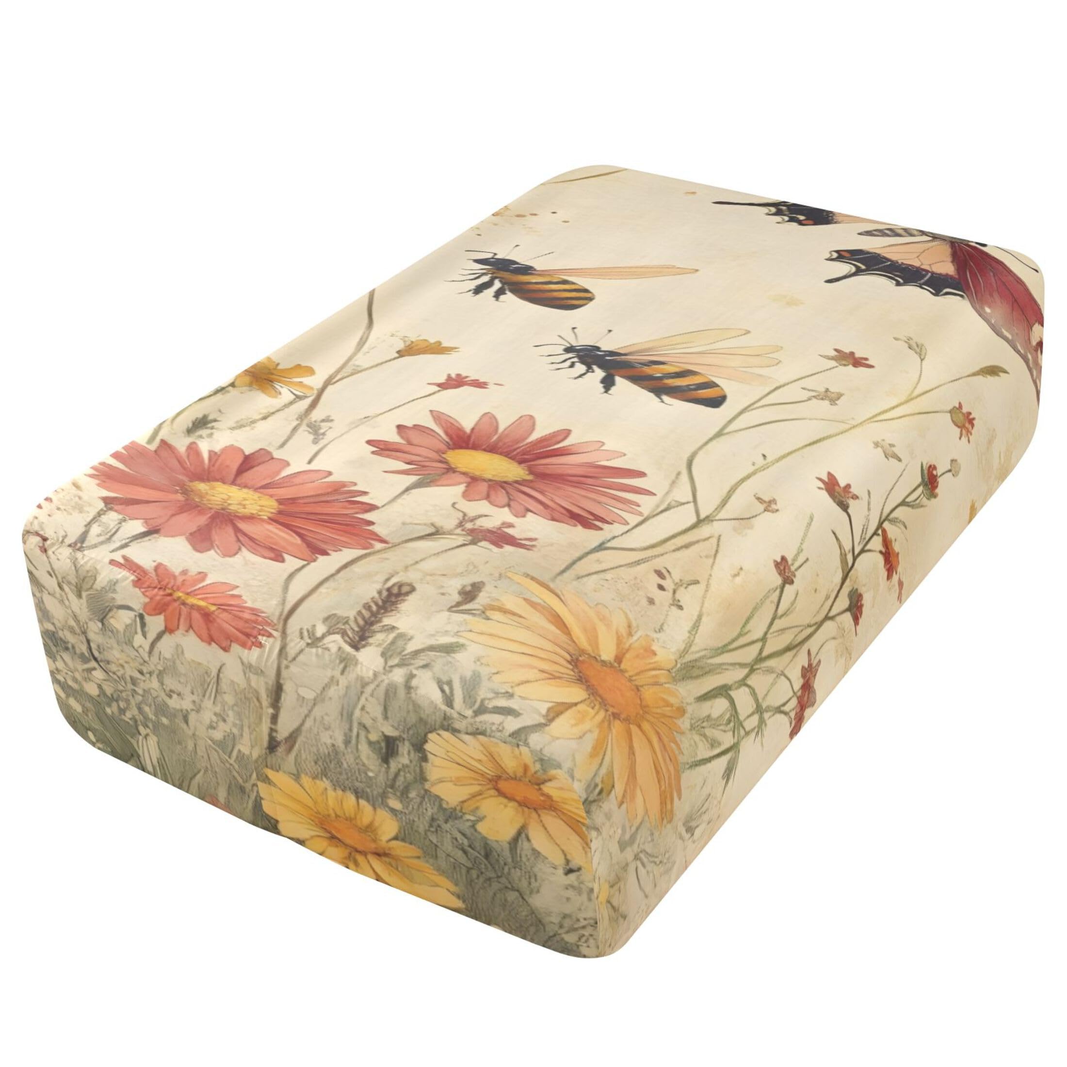 Sábana bajera ajustable de tamaño individual con diseño de mariposas vintage para colchón de aire, bolsillo extra profundo de 24 pulgadas, funda suave y transpirable con apertura de válvula