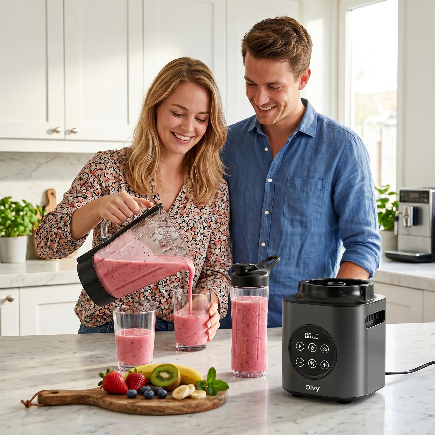 Olvy Batidora Smoothie Maker 1500ml Vaso To-Go 1000W 9 Velocidades Pantalla-Grey