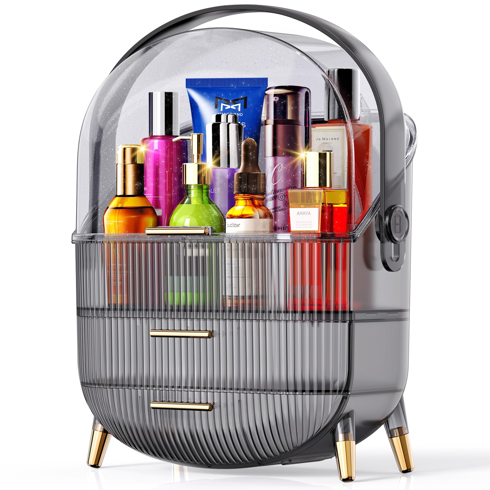 Preppy Makeup Organizers,Skincare Organizer for College Students,Portable Cosmetic Organizer Makeup Caddy for Dorm,Bathroom,Dresser Cosmetic Storage Box. (ClearBlack)