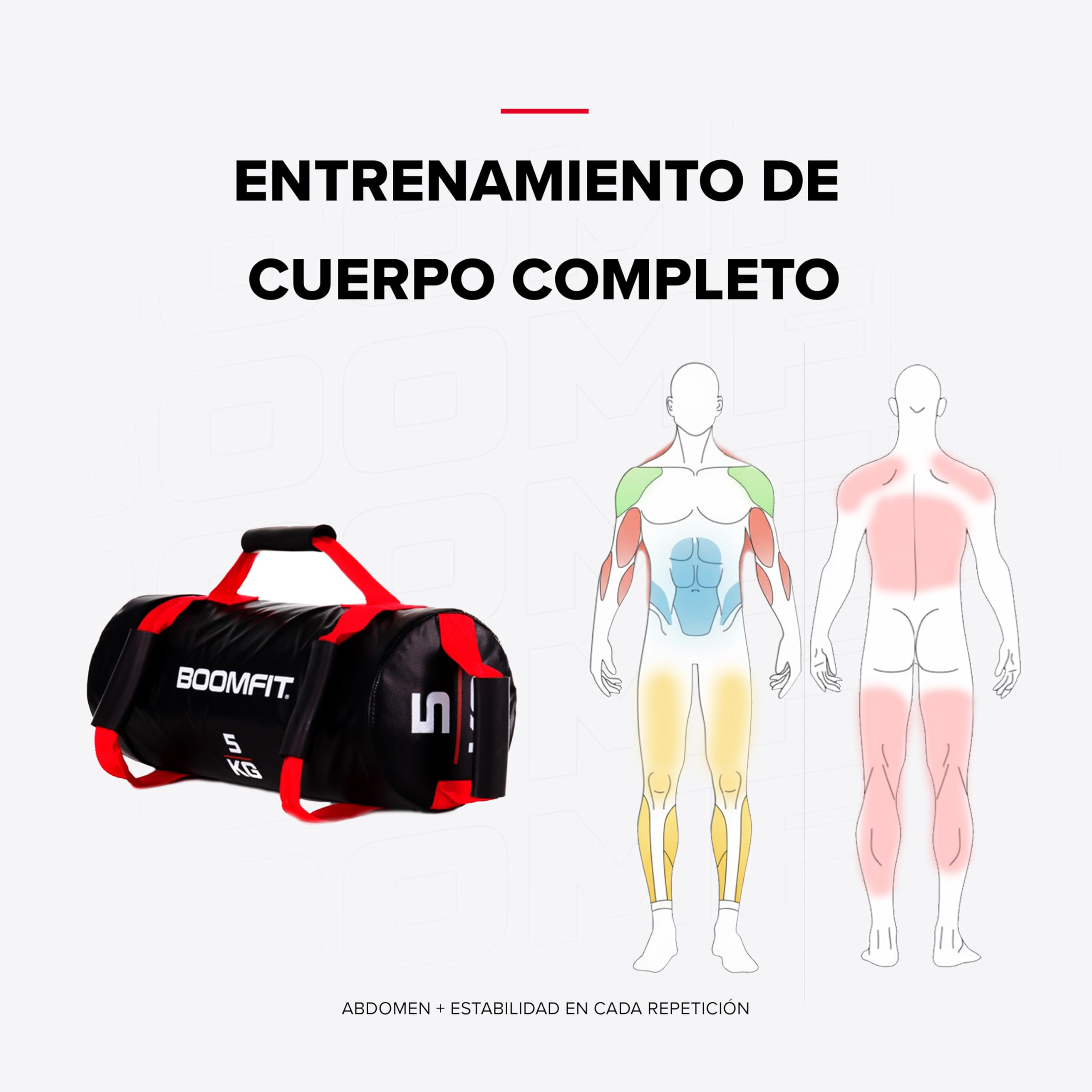 BOOMFIT Sac Lesté 5-30kg Musculation Crossfit | Sandbag avec 4 Poignées et Sable Stable | Force Fonctionnelle et Core pour HIIT et WOD | Matériel Fitness pour Sportifs et Home Gym