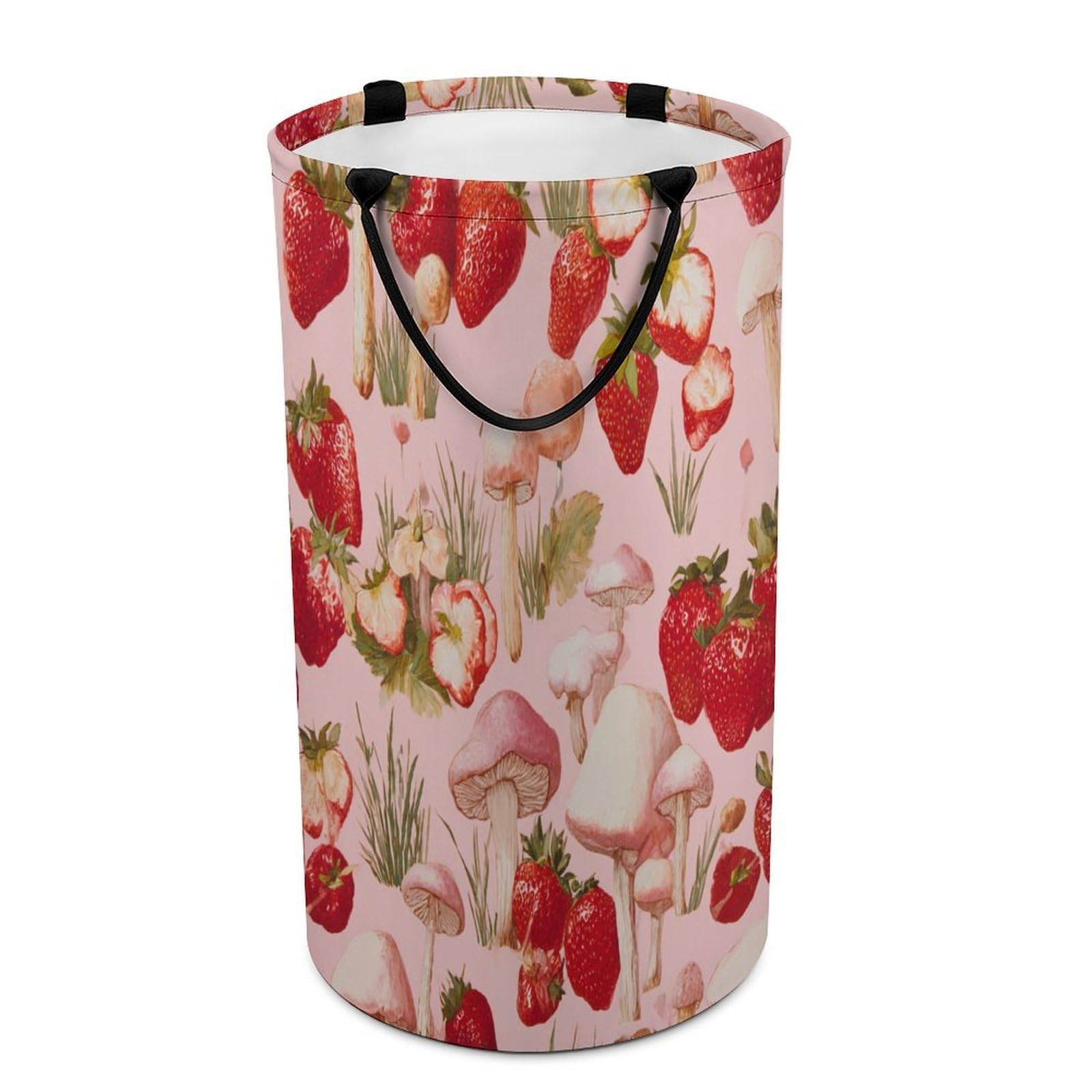 LUYYSKY Cute Boho Fruit Strawberries Versatile Storage Laundry Basket, Retro Oil Painting Botanical Plants Strawberry Mushrooms Large Capacity Bathroom Hamper With Handle