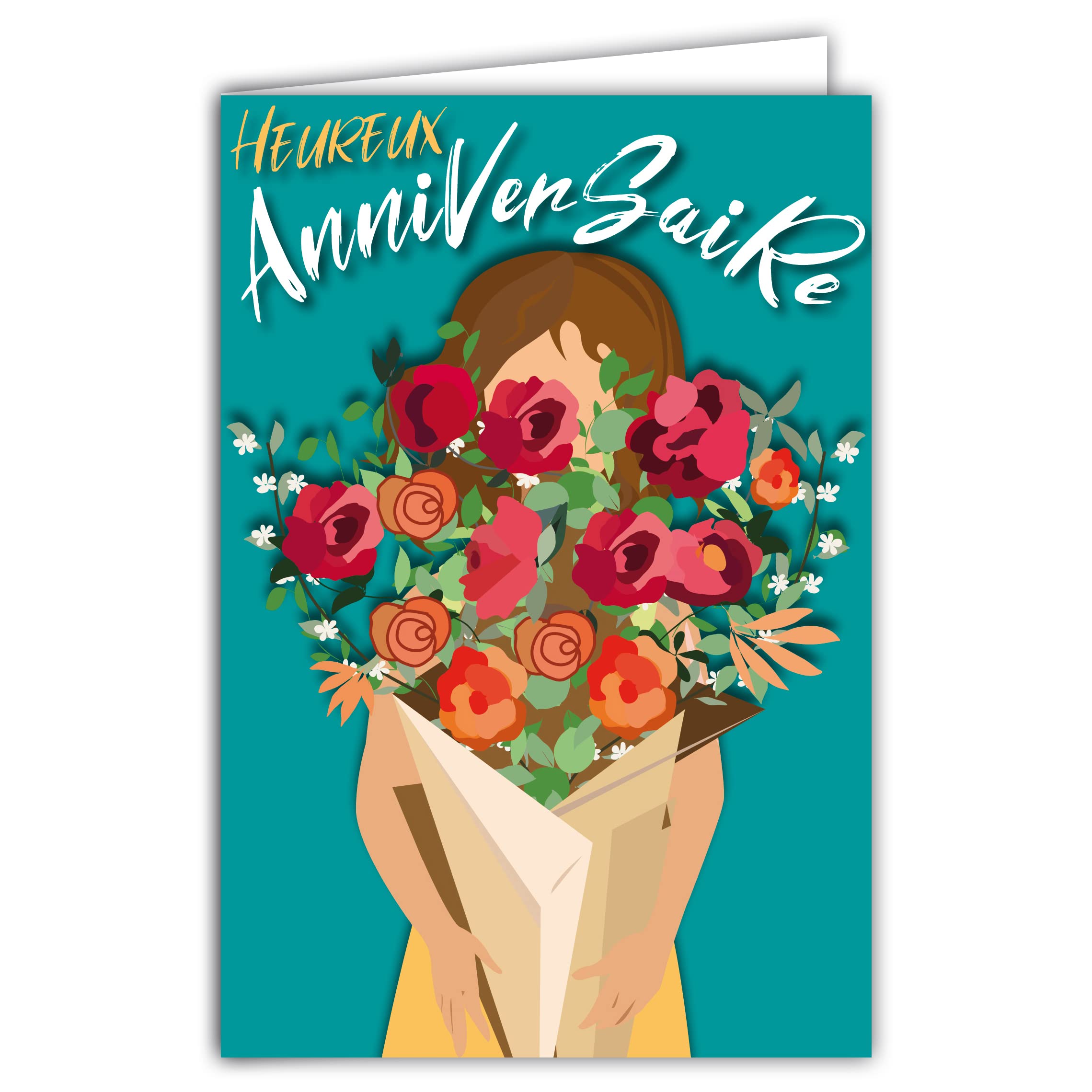 Afie Happy Birthday Card Girl Woman Bouquet of Pink Flowers Illustration with Envelope Format 12 x 17.5 cm Glossy Paper 300 g From Sustainably Managed Forests Made in France 69-8052