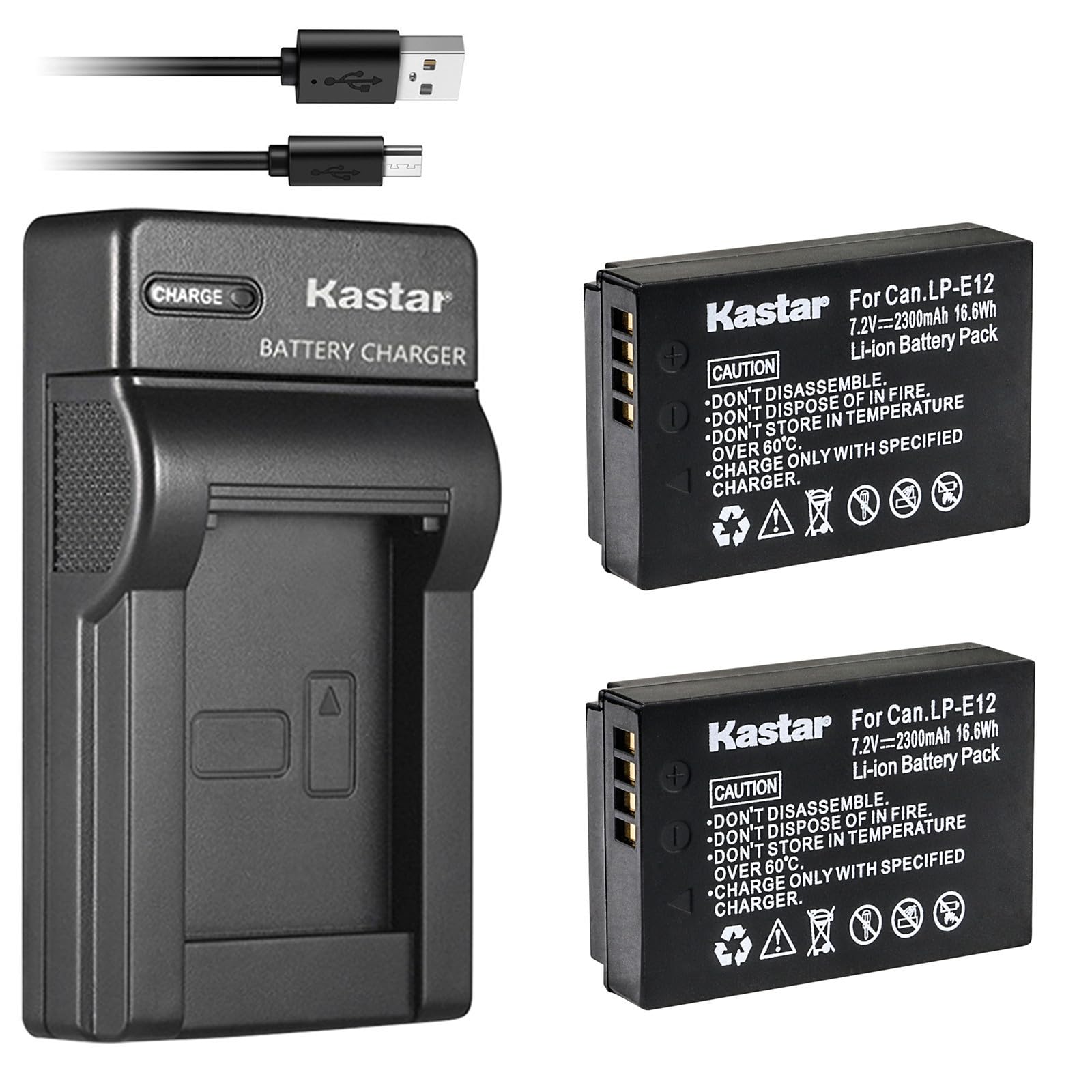 Kastar Battery (X2) & Slim USB Charger for Canon LP-E12 and EOS 100D/Rebel SL1/M Camera Systems - LPE12 Grip