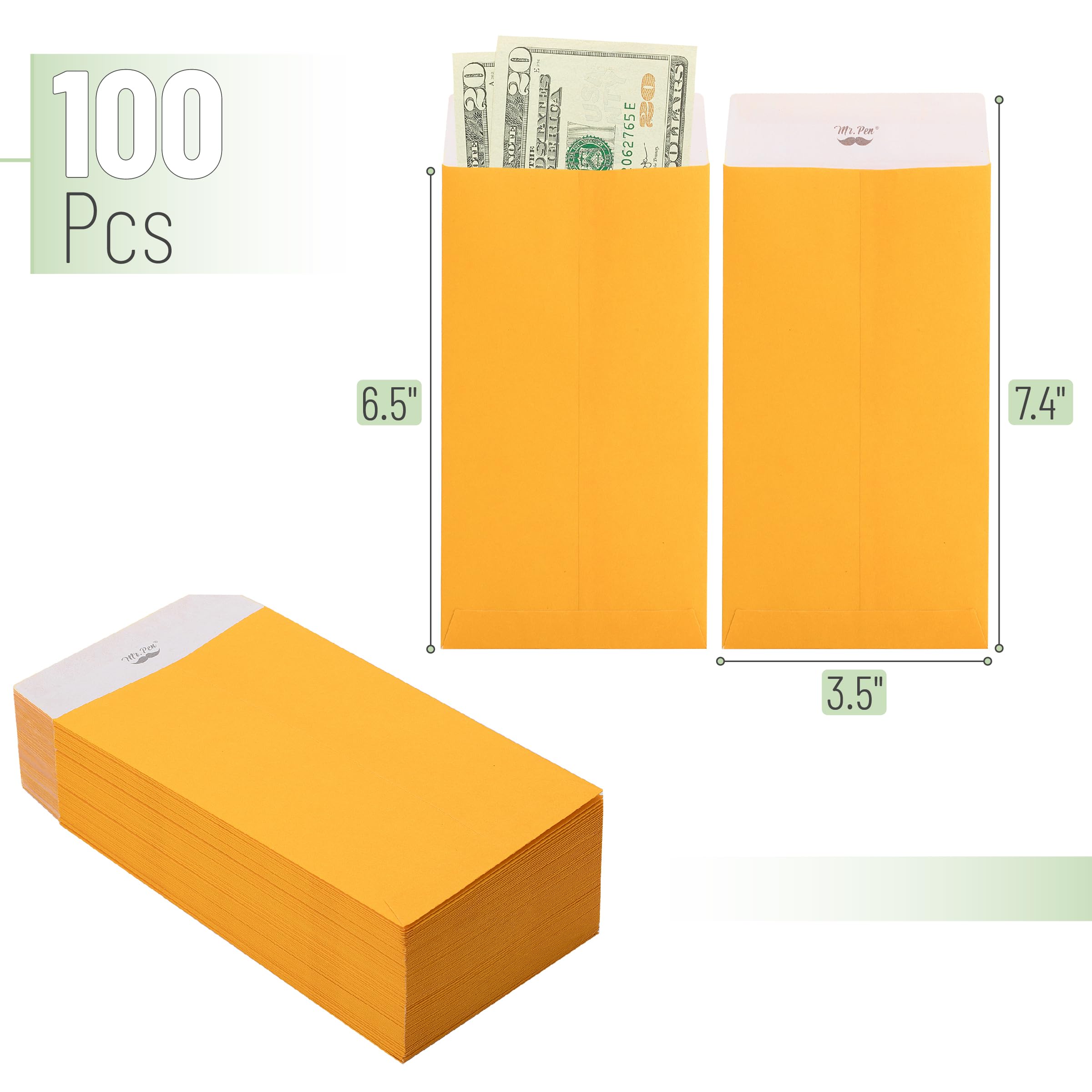 Mr. Pen 100 Pack Yellow Money Envelopes (6.5" x 3.5") for Cash Budgeting and Saving