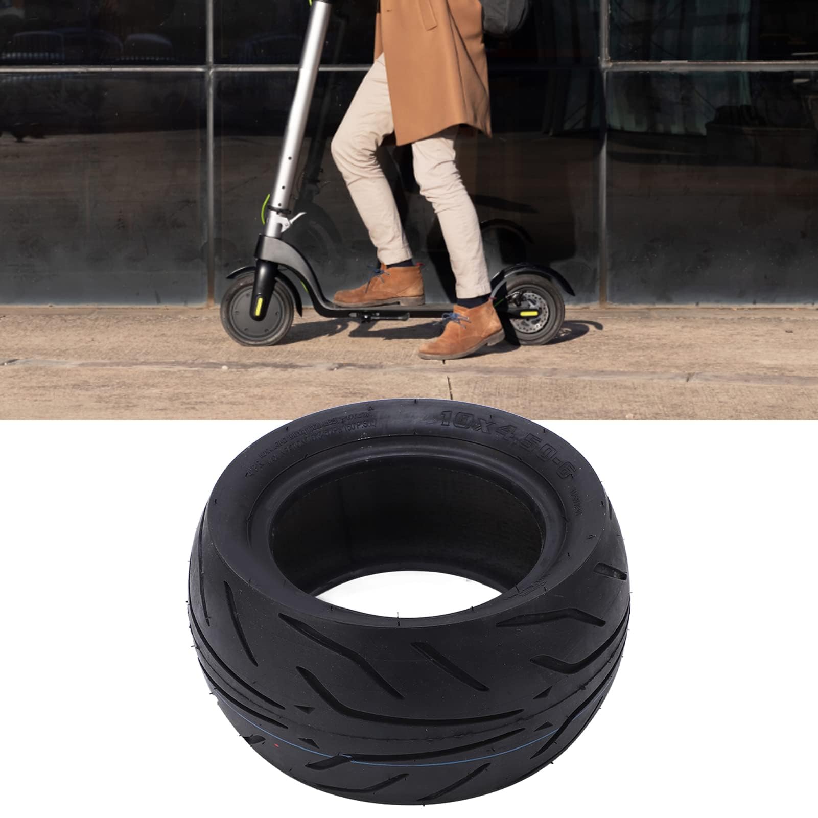 10x4,50 6 pneu sans tube à scooter électrique, scooter 10 pouces Scooter sans roue caoutchouc Remplacement extérieur épaisse de pneu à vide de la route
