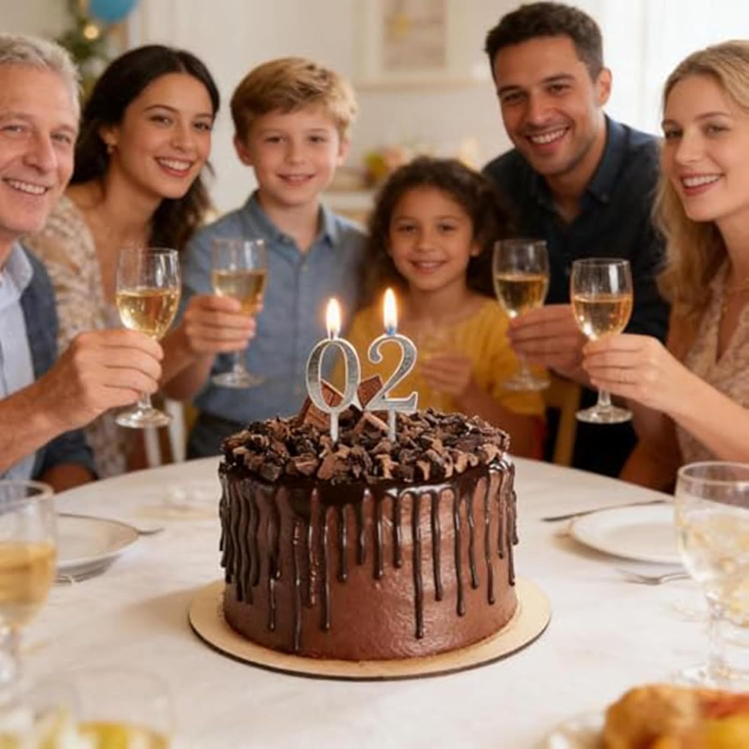 Reusable Digital Number Candle Holder Set, Silver Adjustable Cake Topper for Birthday Parties (2-Pack)