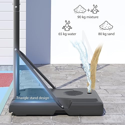 Miniatura 5 de Soozier Aro de baloncesto portátil, altura ajustable de 5.2 a 10 pies, base de peso con soporte para bolas, soporte de pelota de canasta sobre