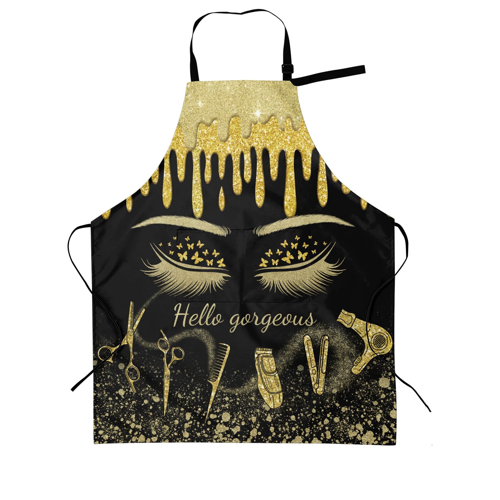 Hair Stylist Apron For Salon Hairdresser, Hello Eyelash Glitter Barber Haircut Styling Aprons Bleach Proof Barber Apron Waterproof Bib Aprons