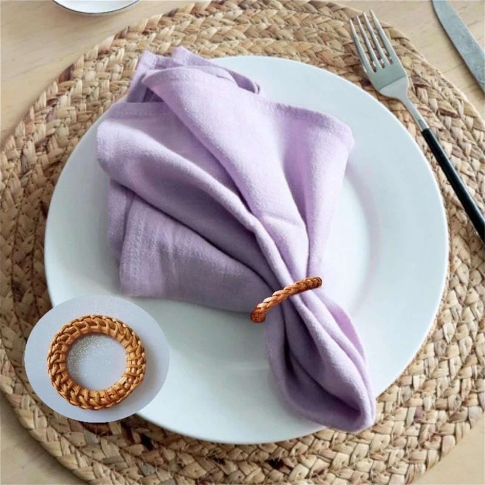 Portatovaglioli, 12 pezzi, in rattan intrecciato a mano, stile bohémien, decorativi, per casa, feste, matrimoni e ristoranti (B-12 pezzi)