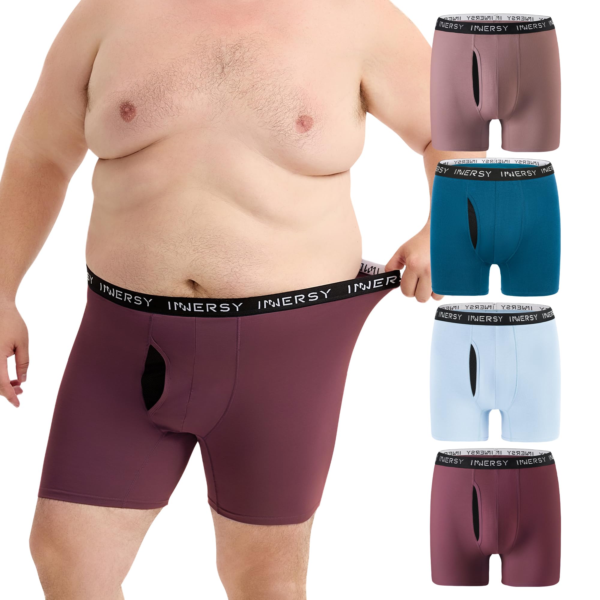 INNERSY Boxershorts Herren Große Größen Unterhosen Männer Baumwolle mit Eingriff Unterwäsche XL-6XL 4er Pack