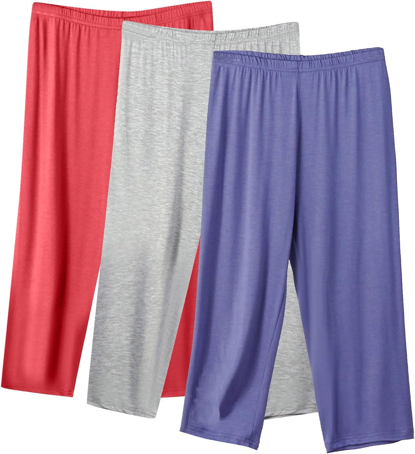 3 PC Plus Size Wide Leg Capri Pants for Women Elastic Waist Casual Loose Lounge Trousers Summer Capris Crop Pants