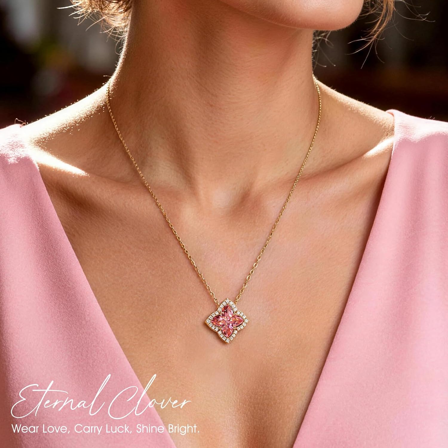 Moissa 925 Sterling Silver Eternal Four-Leaf Clover Necklace 18"+2", Ice-Frosted Lab Zircon & Hollow Back LOVE Design, Perfect for Birthday Anniversary Graduation Mother's Day, Symbol of Love & Luck