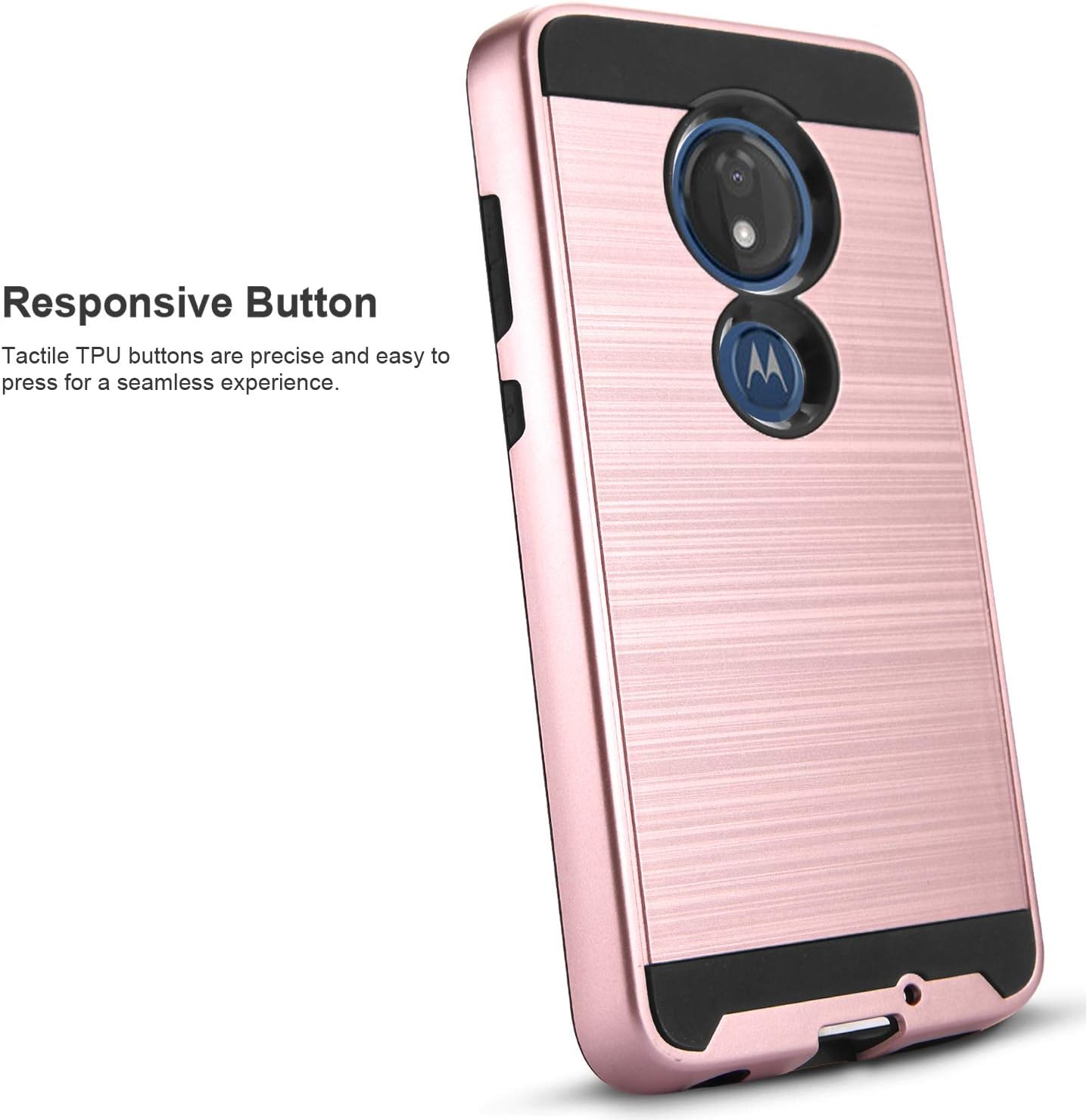 Circlemalls Compatible For Moto G7 Play Case, T-Mobile Revvlry Case, with [Tempered Glass Screen Protector Included], Military Grade 6 Feet Drop Test Protection Armor Phone Cover - Rose Gold