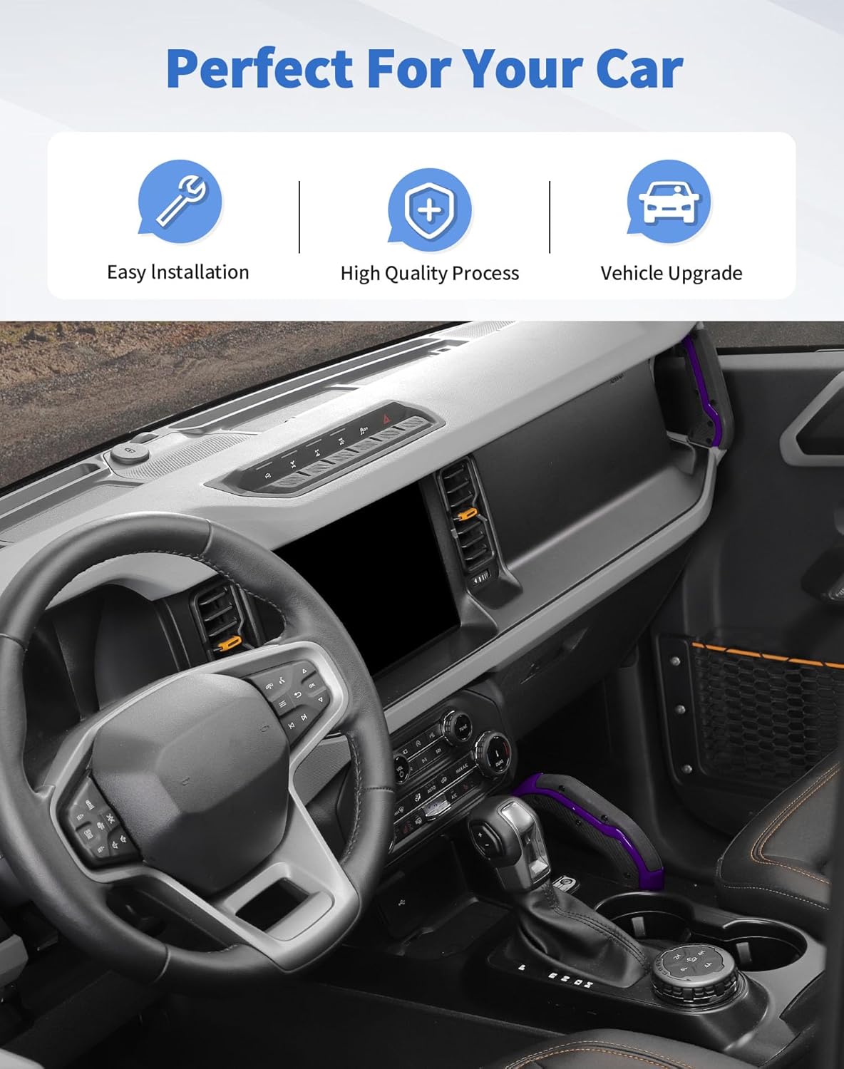 Center Console Dashboard Grab Handle Cover Trim Decoration Interior Accessories for Ford Bronco 2021-2024, Purple