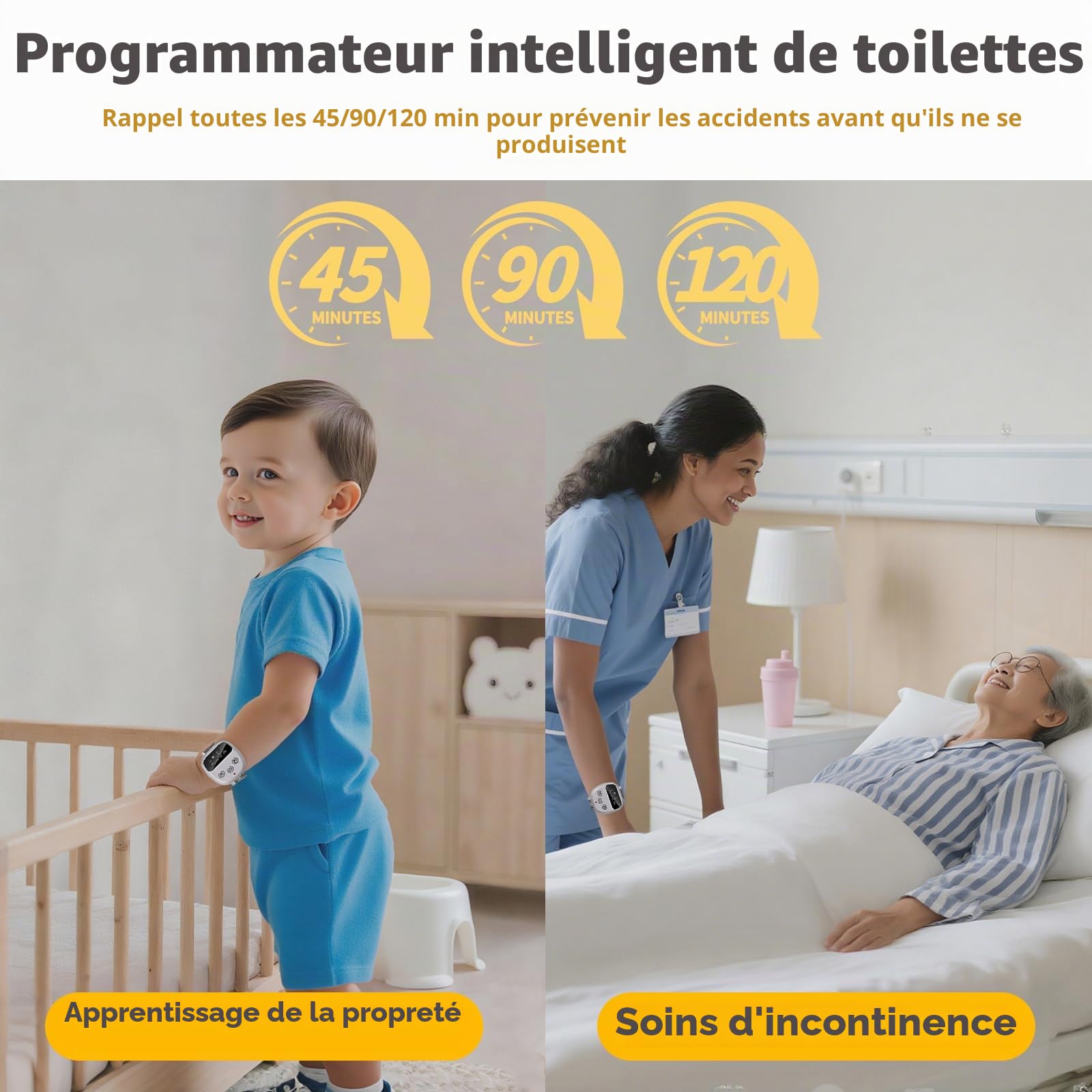 Alarme d'énurésie nocturne sans fil pour enfants et adultes, alarme d'énurésie au lit rechargeable pour enfants, dispositif d'apprentissage de la propreté nocturne pour garçons et filles, dispositif