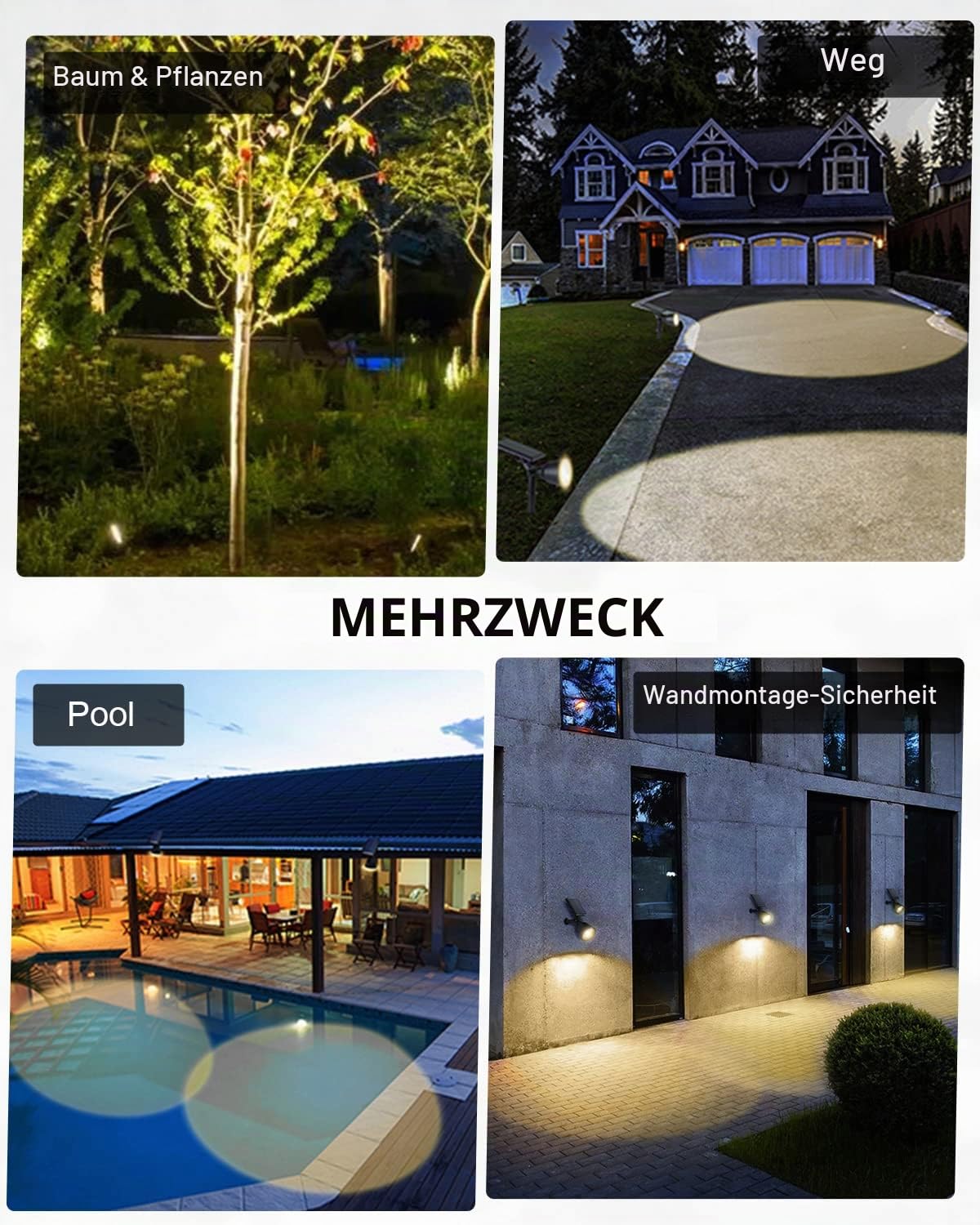 BLOOMWIN 2 Stk. Solar Gartenstrahler Warmweiß Projektorlampe