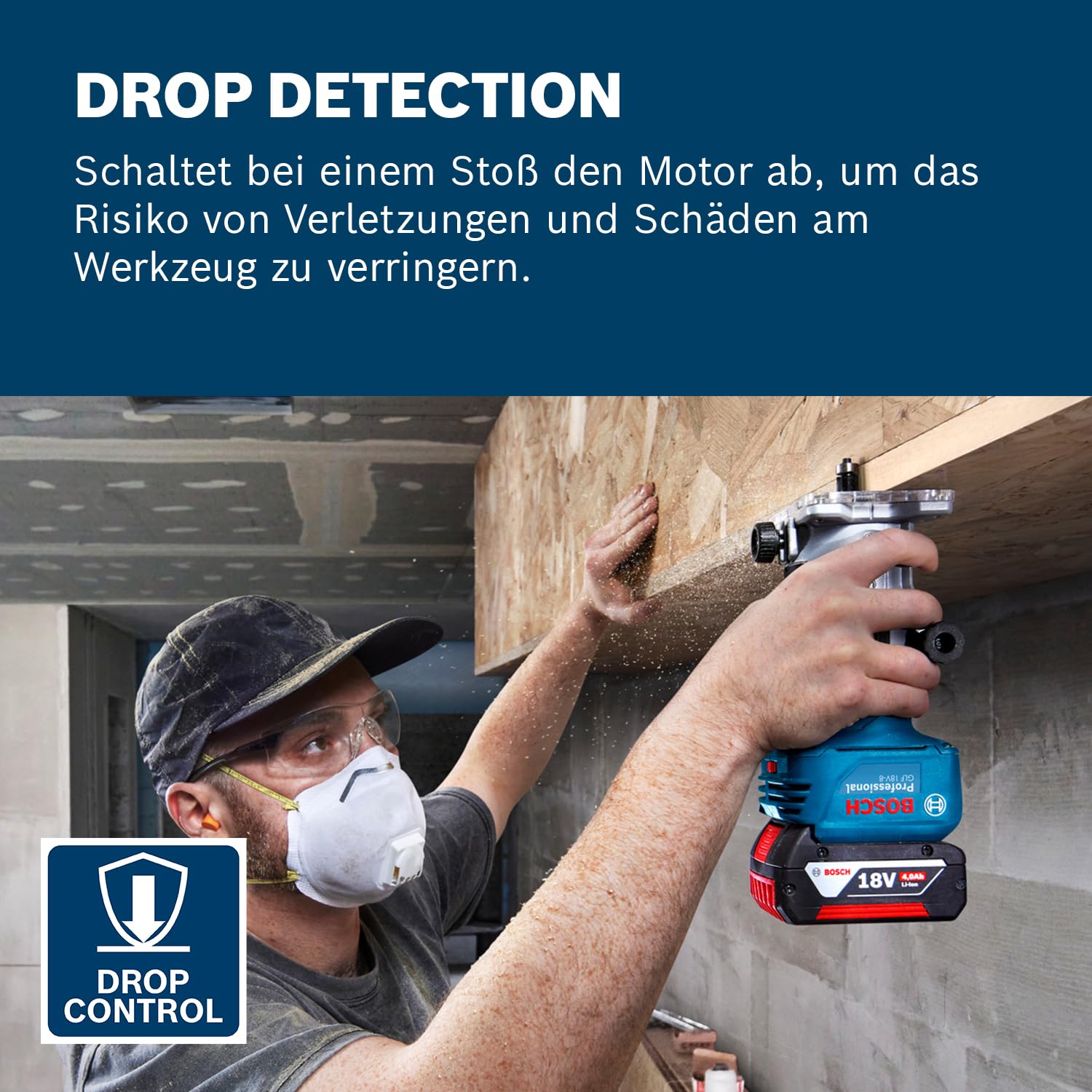 Bosch Professional 18V System Akku-Kantenfräse GLF 18V-8 (inkl. Parallelanschl., Saugadapter Oberflächenfr. & Kantenfr., Rollenführung bündiges Schneiden, 8mm-Spannz., Spannschl., o. Akku/Ladeger.)