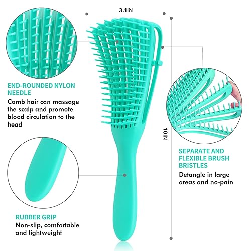 Miniatura 4 de Juego de 4 cepillos de pelo rizado para adultos y niños, húmedo o seco, desenredante y peine de dientes anchos con desenredante para el cabello (4,