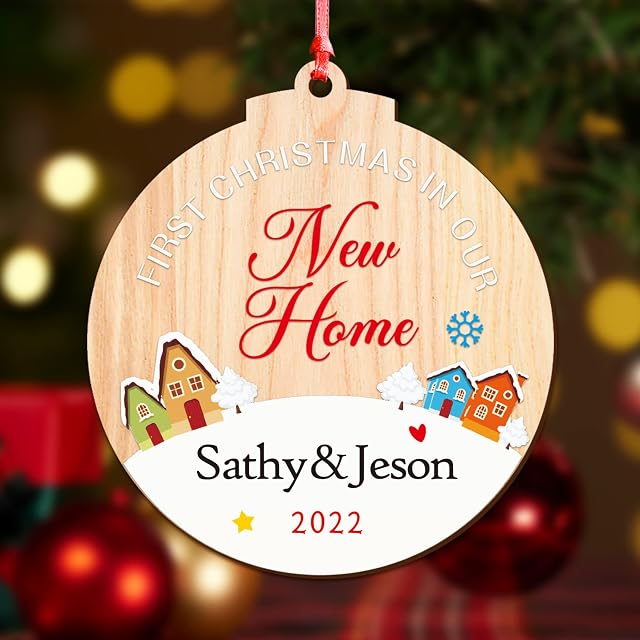 Personalised Christmas Baubles First Christmas Decoration for New Home Christmas Tree Bauble 2022 Family Wood UV Xmas Decorations Hanging Ornament Housewarming Gifts(Design 2)