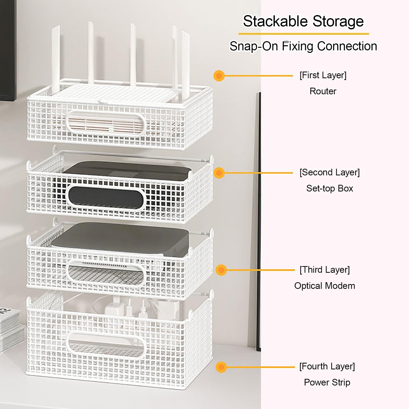 Scatola nascosta per router WiFi, armadietto di archiviazione per router multimediale, organizer per gestione dei cavi della ciabatta, design con clip per un facile smontaggio, non si deforma