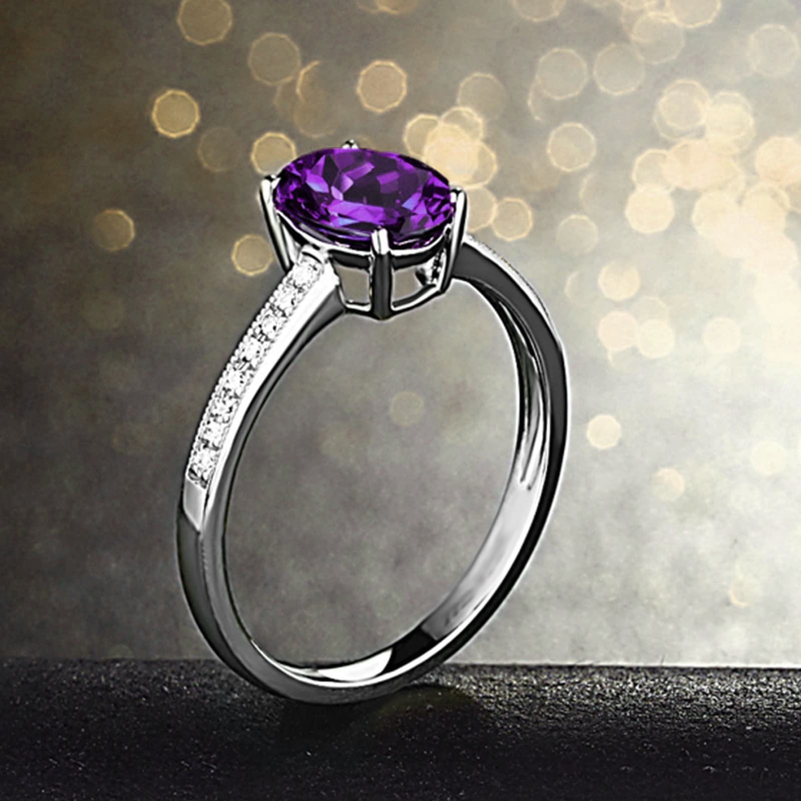 Ringe Damen Eheringe Silber Violett Oval Zirkonia Frau Bands für Sie Größe 45 (14.3)-65 (20.7)