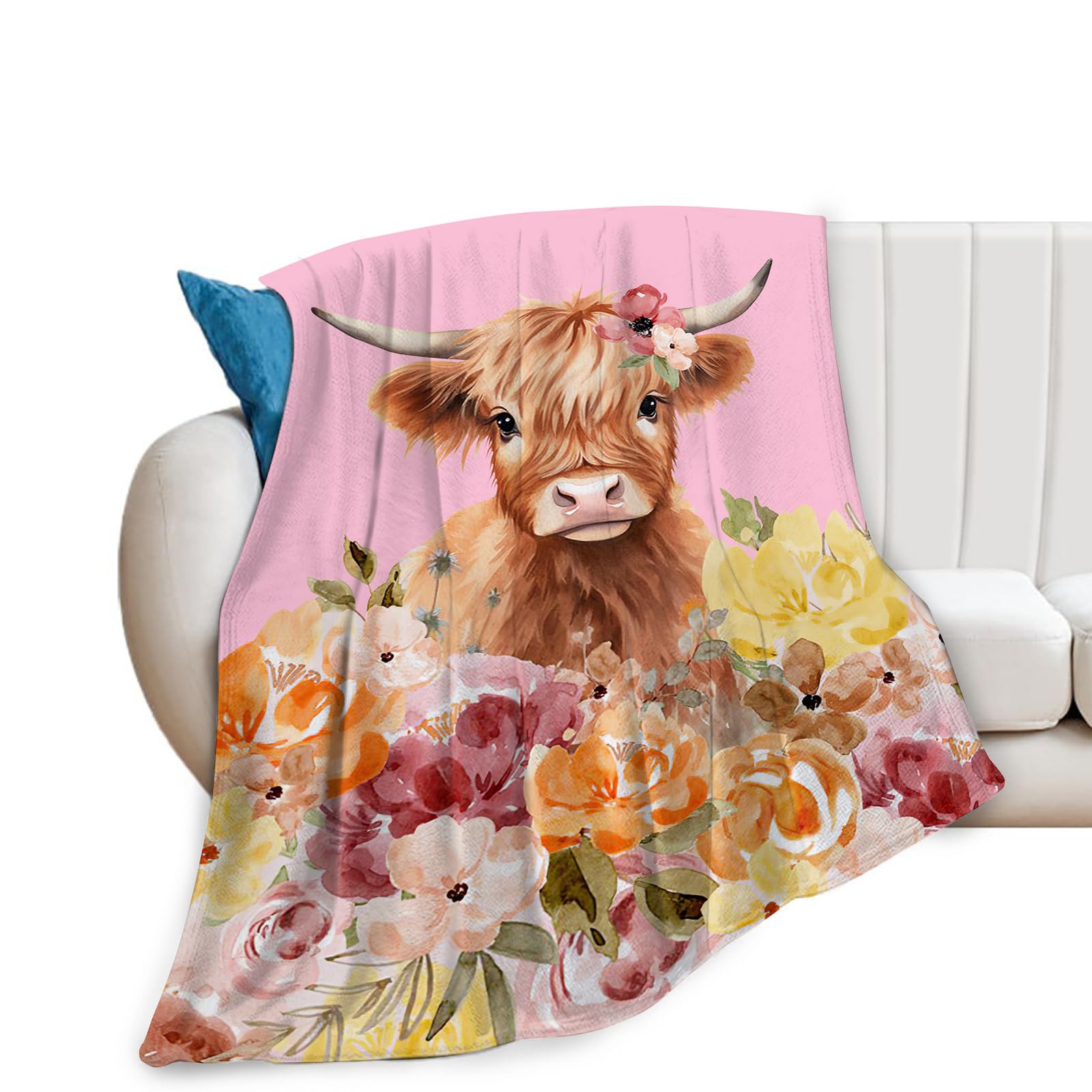 Highland Cow Blanket Ultra Soft Cozy Longhorn Cow Throw Blanket Fleece Fuzzy Plush Bedding Cow Lovers Gifts for Women Girls Kids Adults 50"x40"