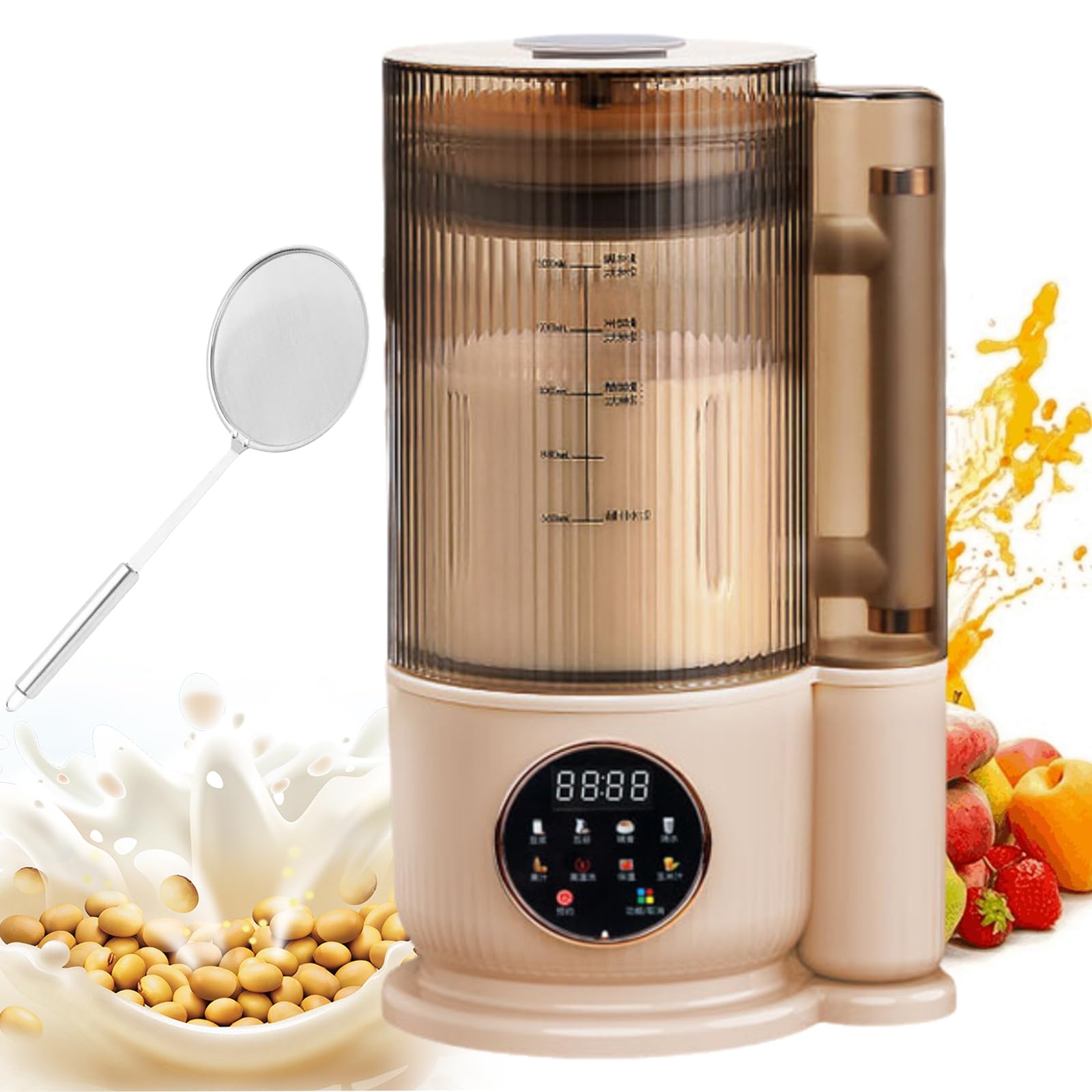 Espumador de leche, máquina para preparar leche de soja de 1,5 l, con cortador de 12 cuchillas, temporizador de 24 horas y función de mantenimiento del calor. Una máquina revolucionaria para