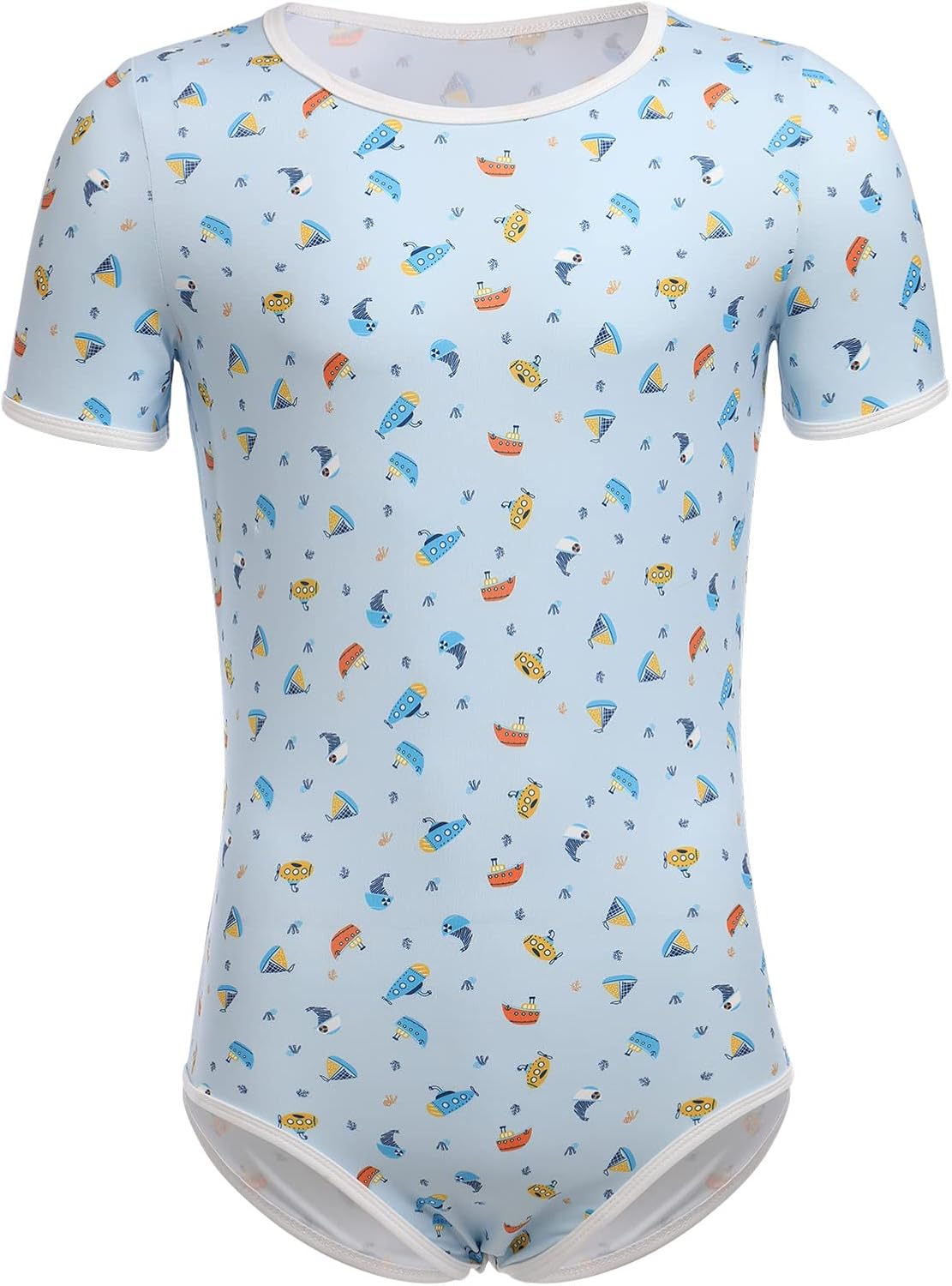 FYMNSI Men's Short Sleeve Bodysuit Leotard Tops Snap Button Crotch Shirt Underwear Sexy One Piece Romper Pajamas Nightwear