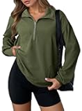 Womens Sweatshirt Waffle Knit Long Sleeve Lapel Half Zip Up Casual Lightweight Soft Sweatshirts Loose Pullover Tops
