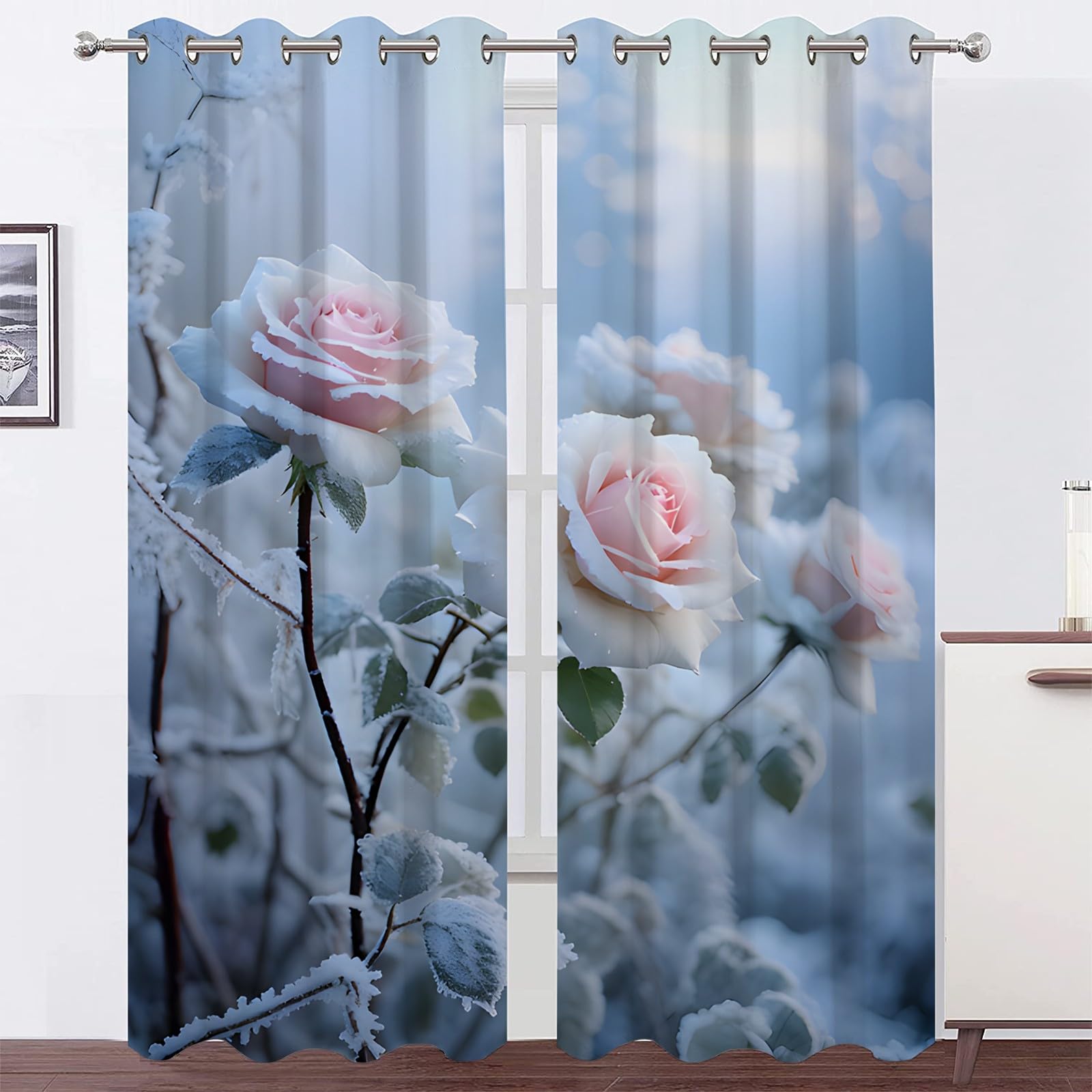 Genérico Izolowane termicznie zasłony zaciemniające 2 sztuki - 140x145cm, różowy biały różowy, zasłony dekoracyjne salon/sypialnia, z pierścieniem do zasłony SA1216