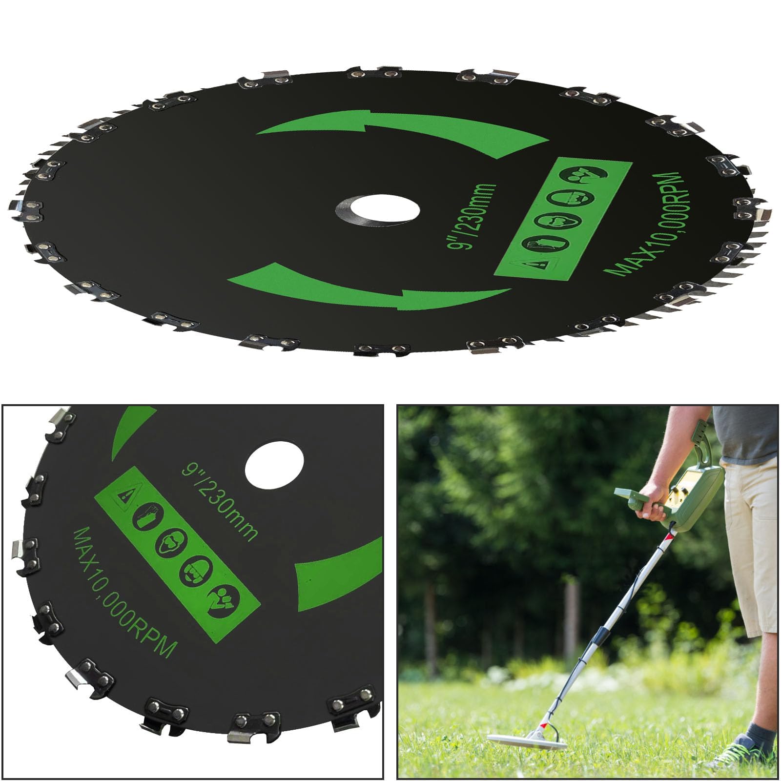 Paquete de 2 cuchillas de cepillo de dientes de motosierra 20T de 9 pulgadas para cortador, recortador, herbicida, cortacésped (2 paquetes de adaptadores diferentes incluidos)