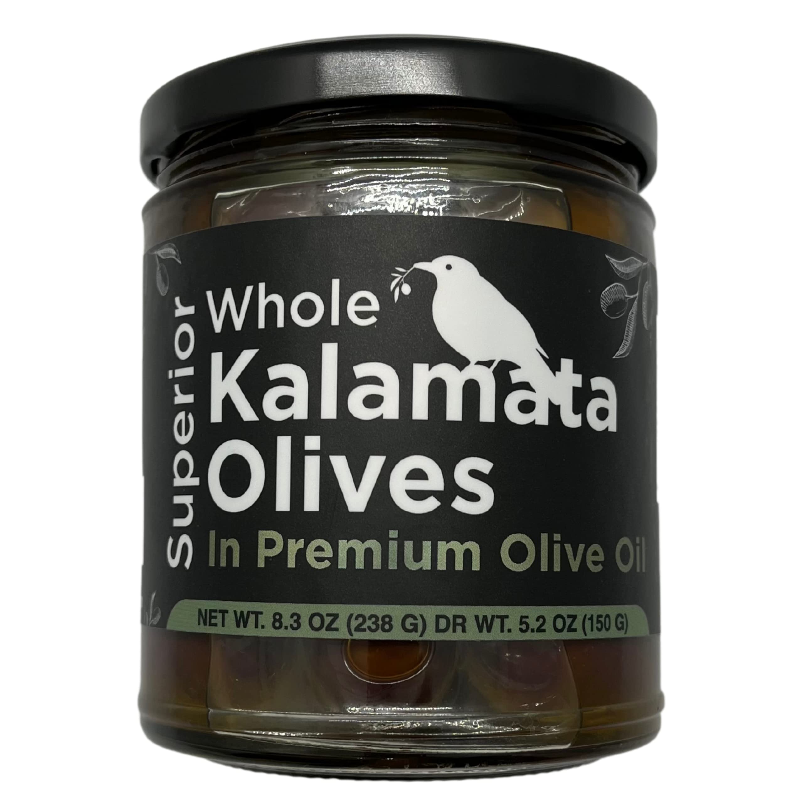 Superior Whole Kalamata Olives from Greece PRESERVED ONLY in Koroneiki Premium Extra Virgin Olive Oil · JUMBO Size ·100% PURE · 8.3 Ounce · Mánamu