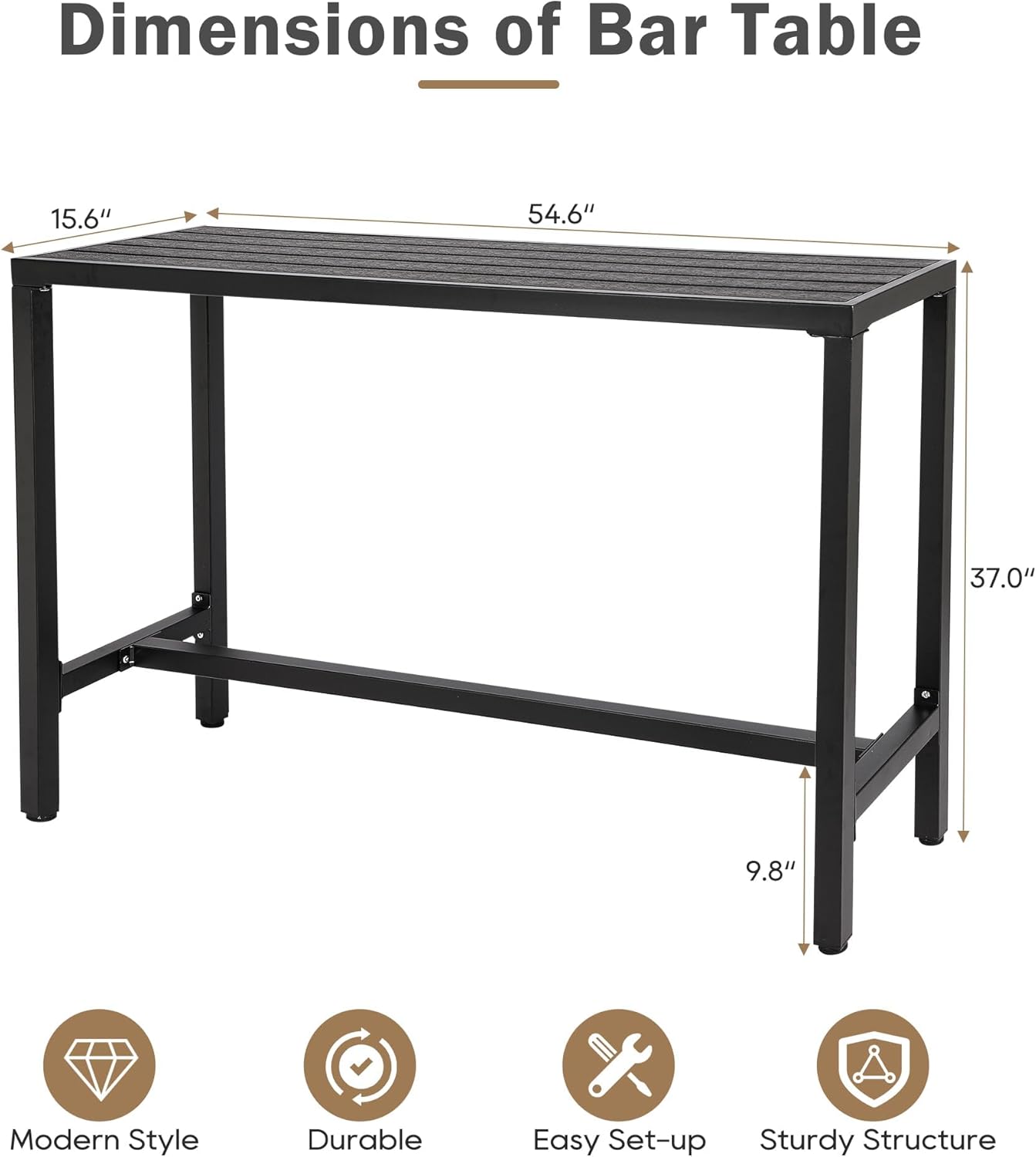 Outdoor Bar Table, Patio Counter Height Bar Table, WPC Waterproof Bar Tables for Patio, Garden, Yard, Balcony, Poolside (55")