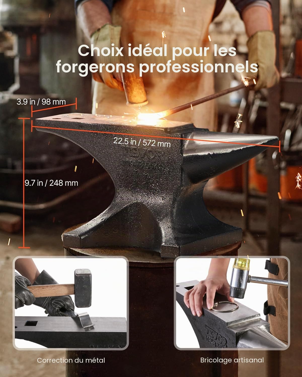 VEVOR Enclume de Forgeron en Acier Moulé 52,8 kg, Enclume à Corne Simple Ronde, Haute Dureté, Grand Plan de Travail, Base Stable, Outil de Travail du Métal pour Pliage, Façonnage, Torsion, Bijoutiers