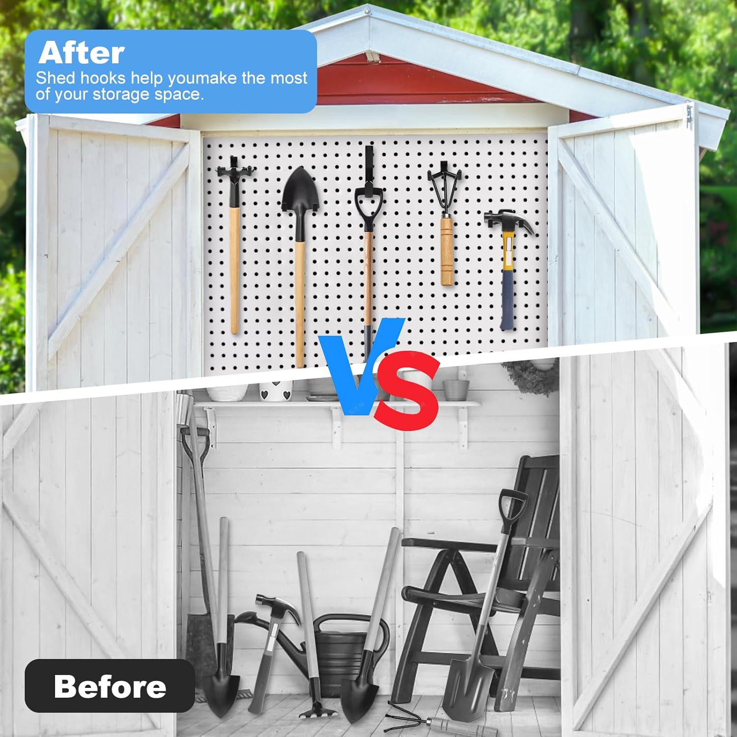 9 Pcs ABS Storage Shed Hooks J/U/V-Shape Heavy Duty Tool Hangers Set Fit for Suncast and Craftsman Shed Storage Accessories, Workshop & Storage Wall Mounted Organizer