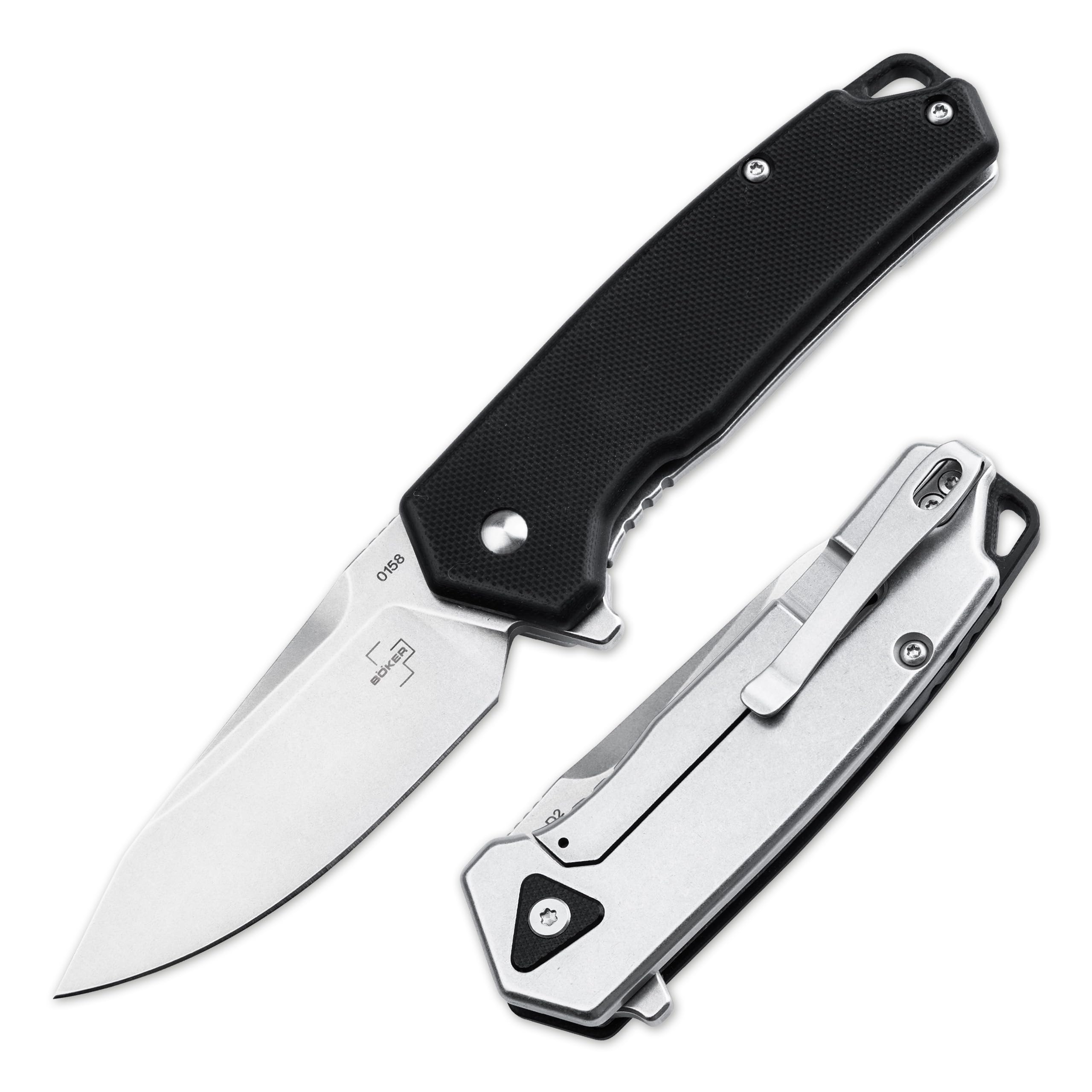 BÖKER PLUS® Gemtek Black G10 - Taschenmesser mit Flipper - Tactical Framelock Folder Knife - Einhandmesser mit D2 Droppoint Klinge legal - 1 Hand Klappmesser taktisch mit G10 Griff schwarz & Clip
