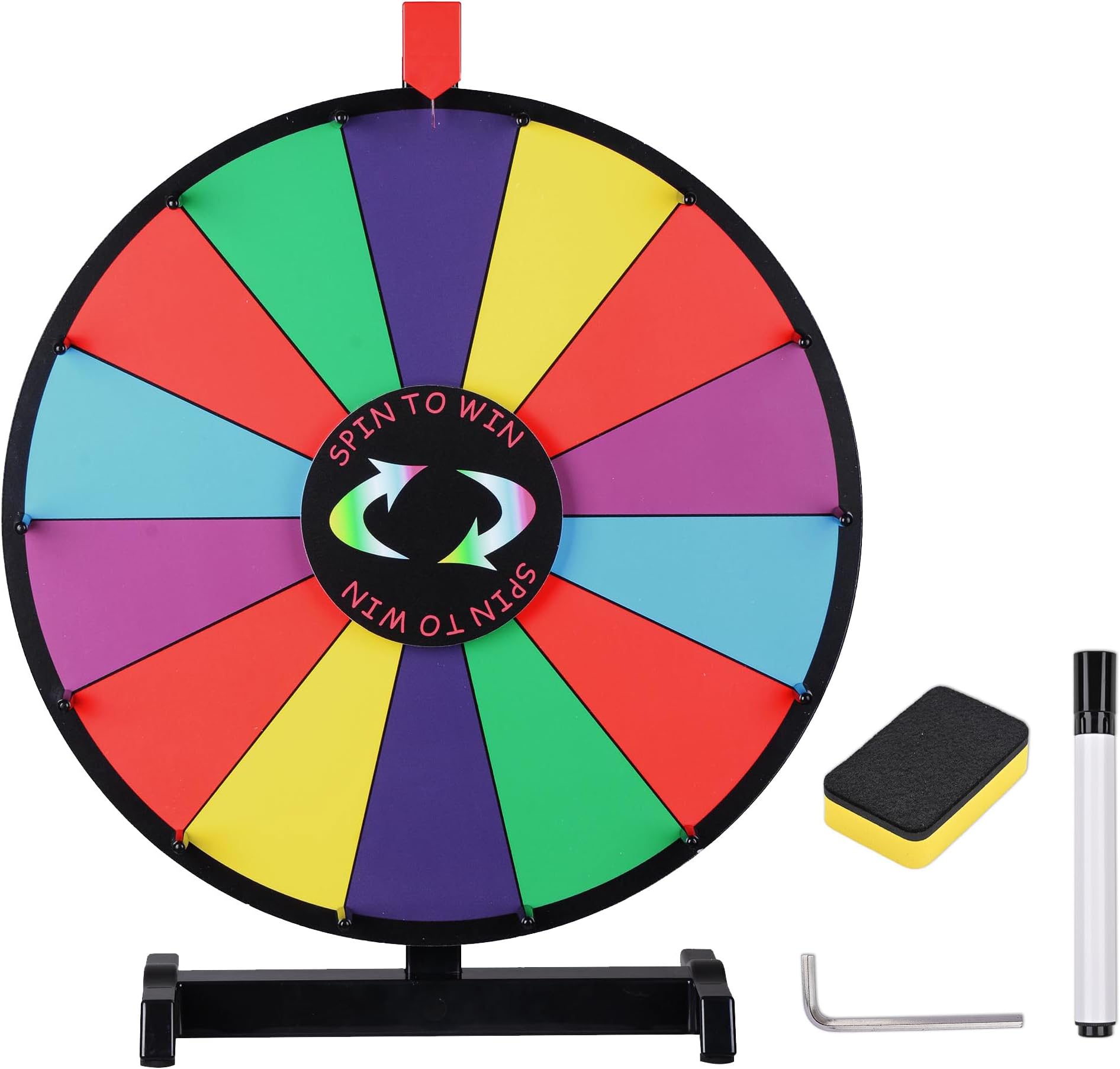 WinSpin 18-" Round Tabletop Color Prize Wheel 14 Clicker Slots Editable Fortune Design Carnival Spin Game, Multicolour