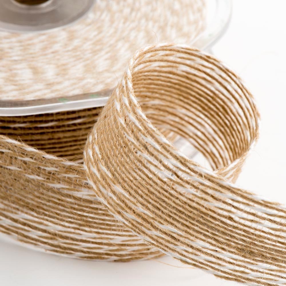 Stitched Natural Hessian Ribbon 25mm x 10M