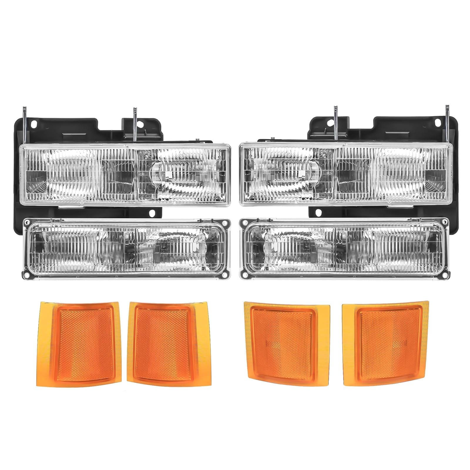 Headlights Assembly Replacement for 1994-1998 OBS Chevy Silverado Suburban C10 C/K 1500 2500 3500, Not For GMC, Headlamp w/Bumper Light Side Marker Light