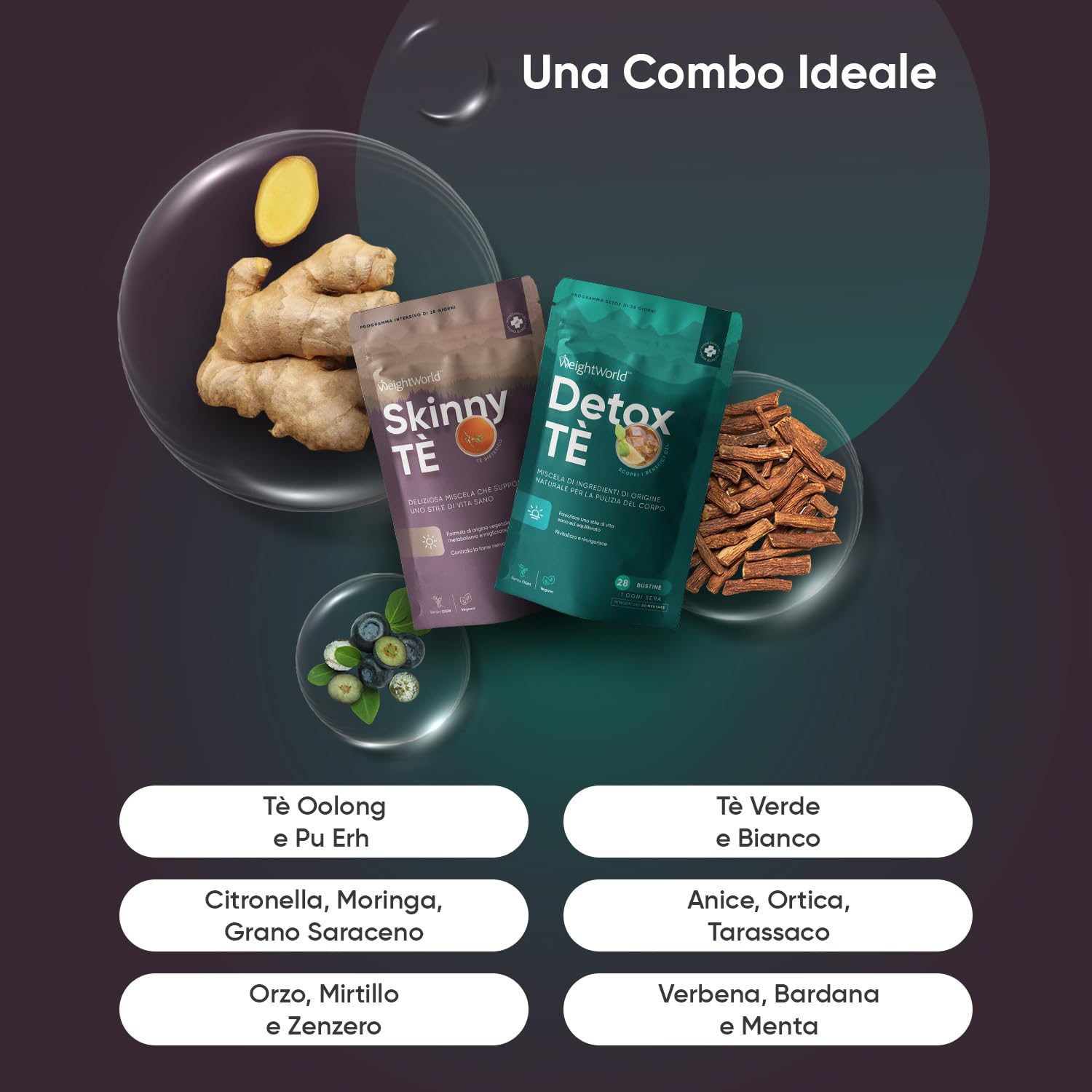 Detox Tea e Skinny Tea, 56 Bustine per Mattina e Sera, Programma Vegano da 28 Giorni, con Te Verde, Oolong, Tè Bianco, Moringa, Tarassaco, Zenzero, Grano Saraceno, Citronella, Menta, Ortica, Mirtillo