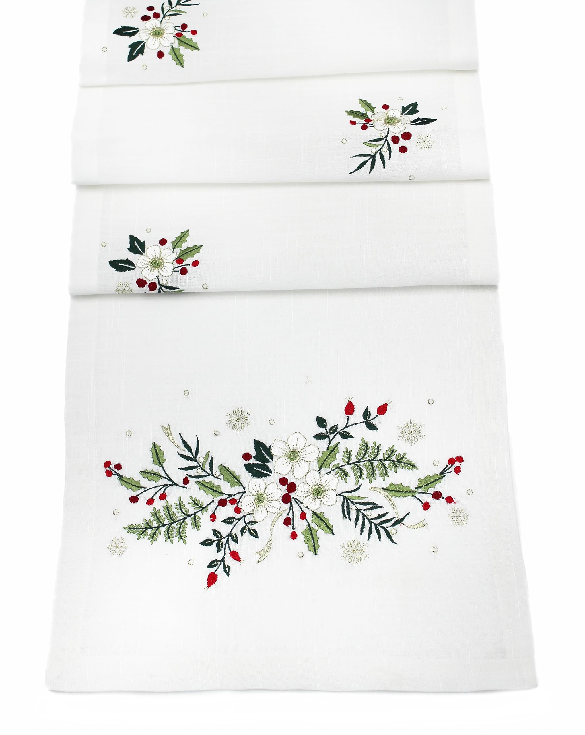 Peggy Wilkins Cream Christmas Roses Embroidered Table Runner - 14" X 75" (Cream)
